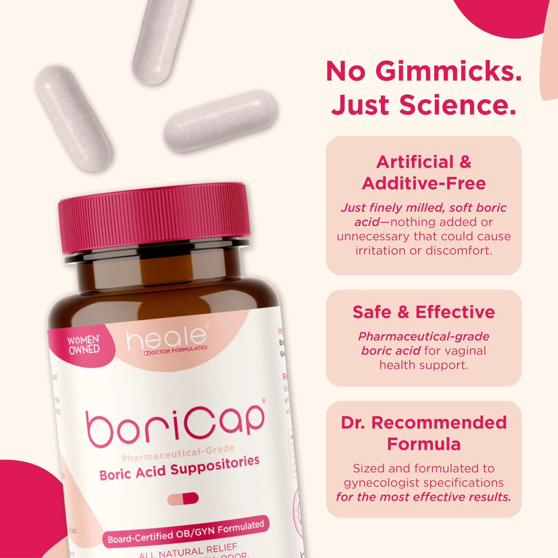 BoriCap - Boric Acid Suppositories for Women - 600 mg - Vaginal Health & Balance, Itch & Odor - Natural Relief - Feminine Care - Feminine Hygiene Products - Made in USA by Heale - 30 Capsules BoriCapUS supplements