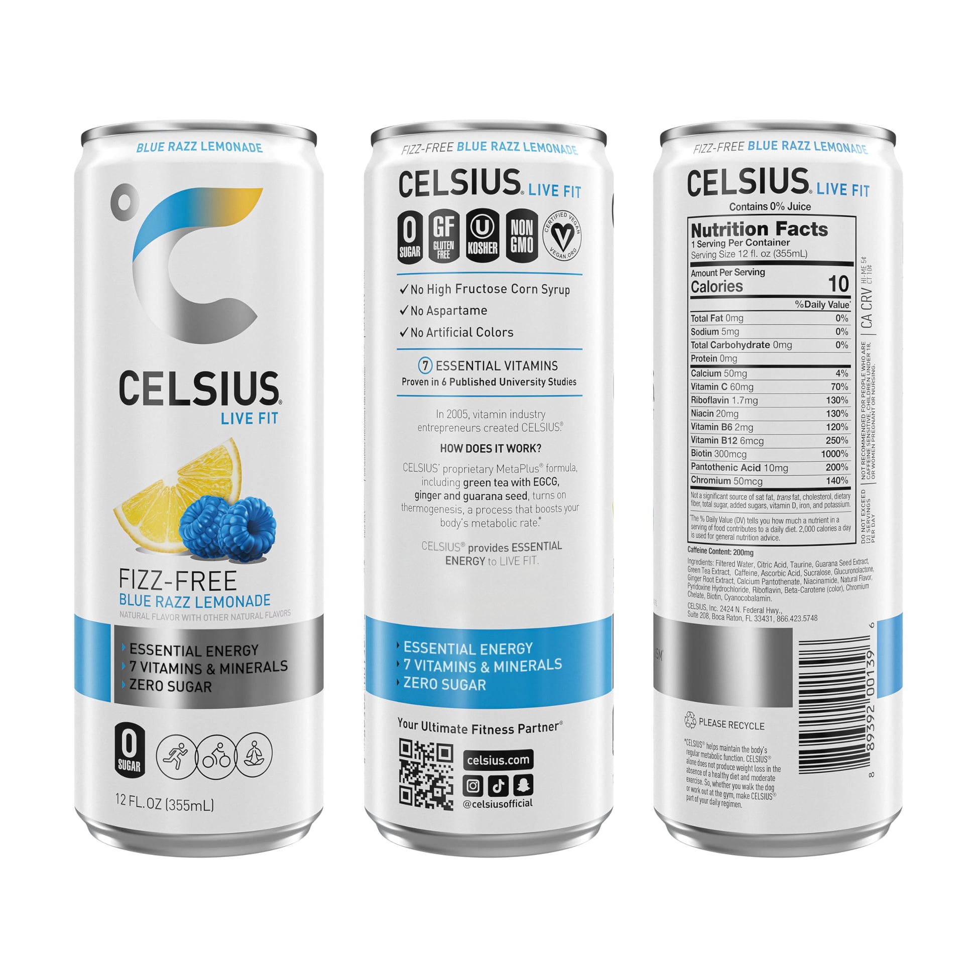 CELSIUS Fizz Free Blue Razz Lemonade, Functional Essential Energy Drink 12 Fl Oz CELSIUSUS supplements