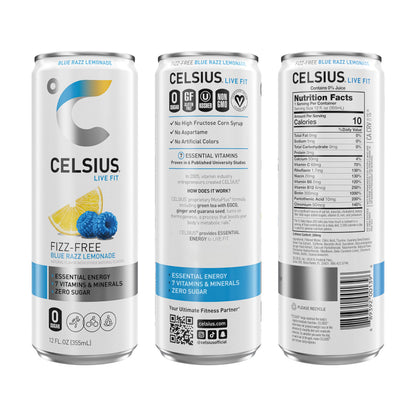 CELSIUS Fizz Free Blue Razz Lemonade, Functional Essential Energy Drink 12 Fl Oz CELSIUSUS supplements