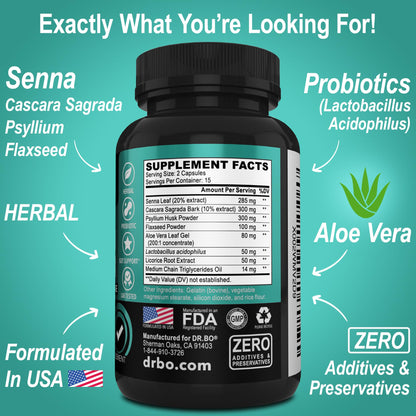 Colon Cleanser Detox for Weight Flush - 15 Day Intestinal Cleanse Pills & Probiotic - Fast Natural Laxative for Constipation Relief - Bowel Movement Supplements for Stomach Bloating, Gut Loss Support DR. BOUS supplements