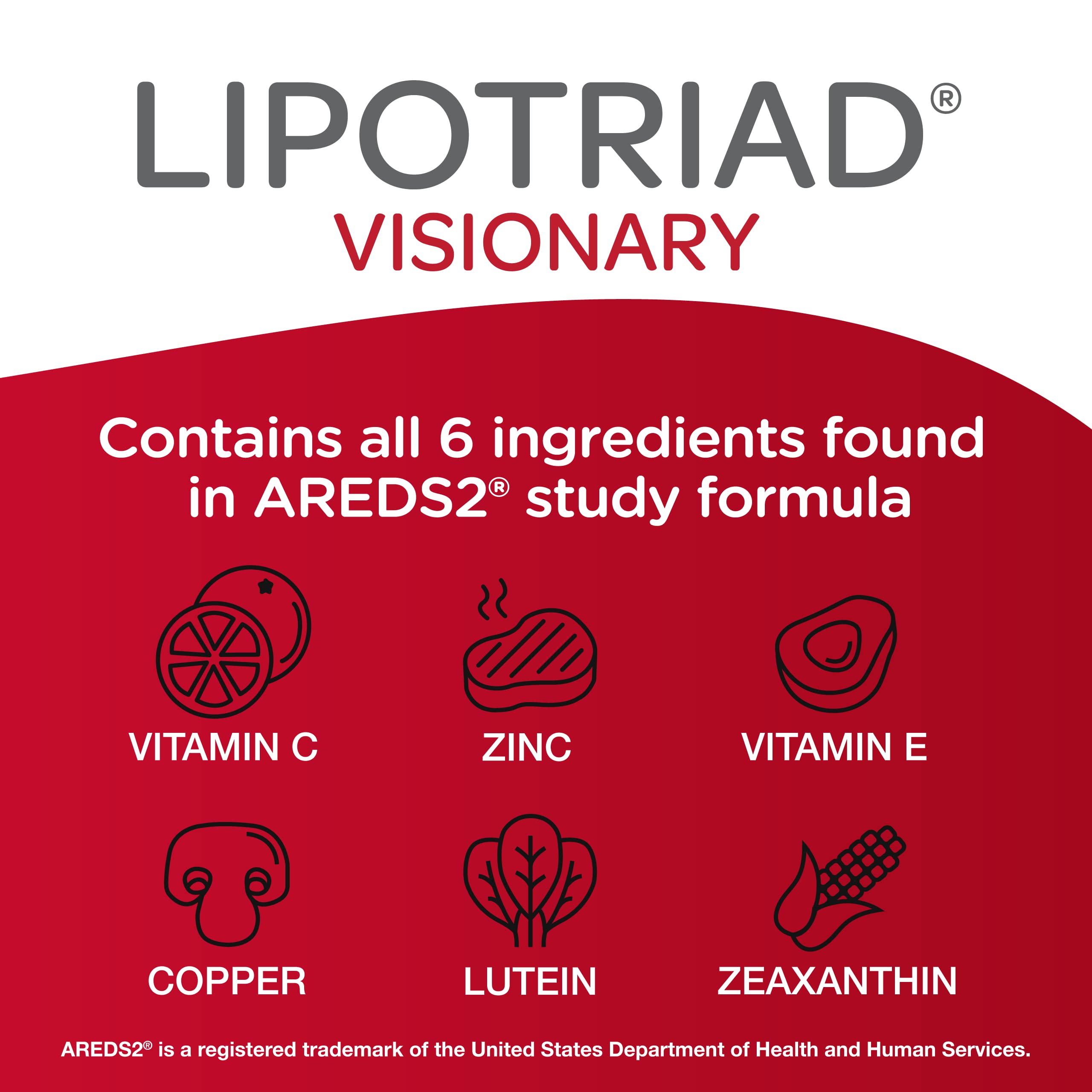 Lipotriad Visionary Eye Vitamins – 60 Capsules – Lutein and Zeaxanthin Supplements with Other AREDS 2® Ingredients to Support Eye Health LipotriadAu supplements