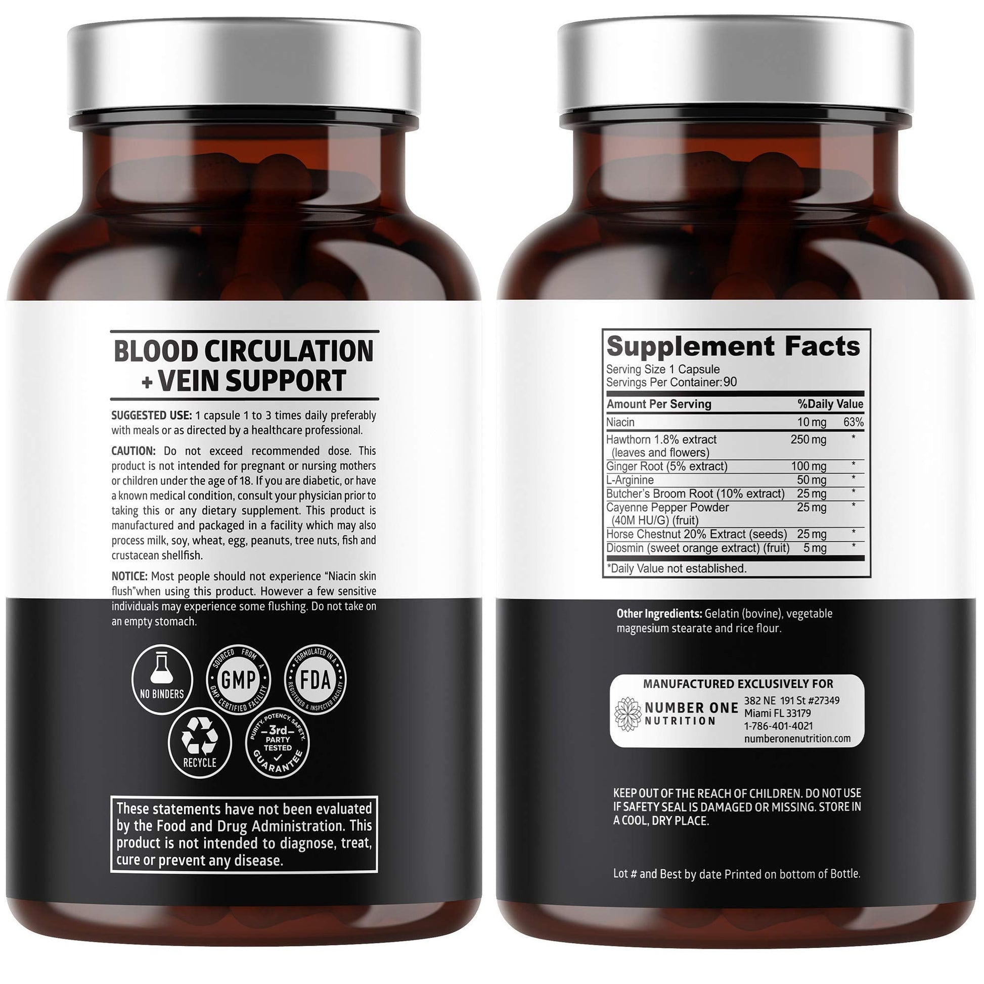 Number One Nutrition Premium Blood Circulation Supplement for Women and Men [8 Powerful Herbs & Vitamins] All Natural Blood Flow Supplement with Hawthorn, Butchers Broom and Cayenne Pepper, 90 Caps Number One NutritionAu supplements