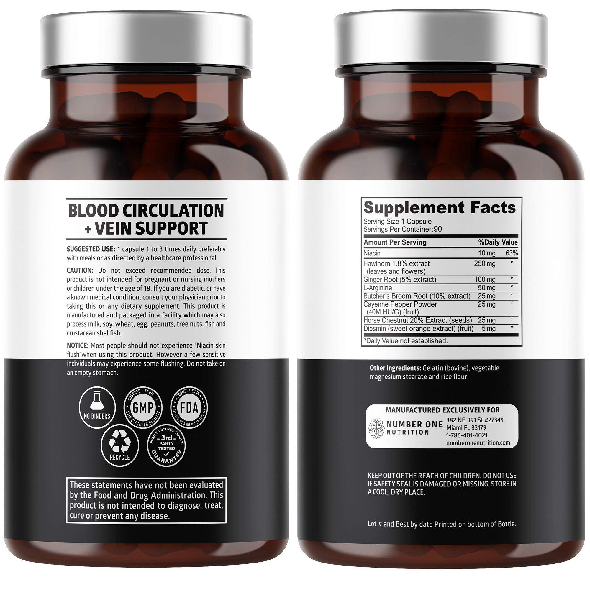 Number One Nutrition Premium Blood Circulation Supplement for Women and Men [8 Powerful Herbs & Vitamins] All Natural Blood Flow Supplement with Hawthorn, Butchers Broom and Cayenne Pepper, 90 Caps Number One NutritionAu supplements