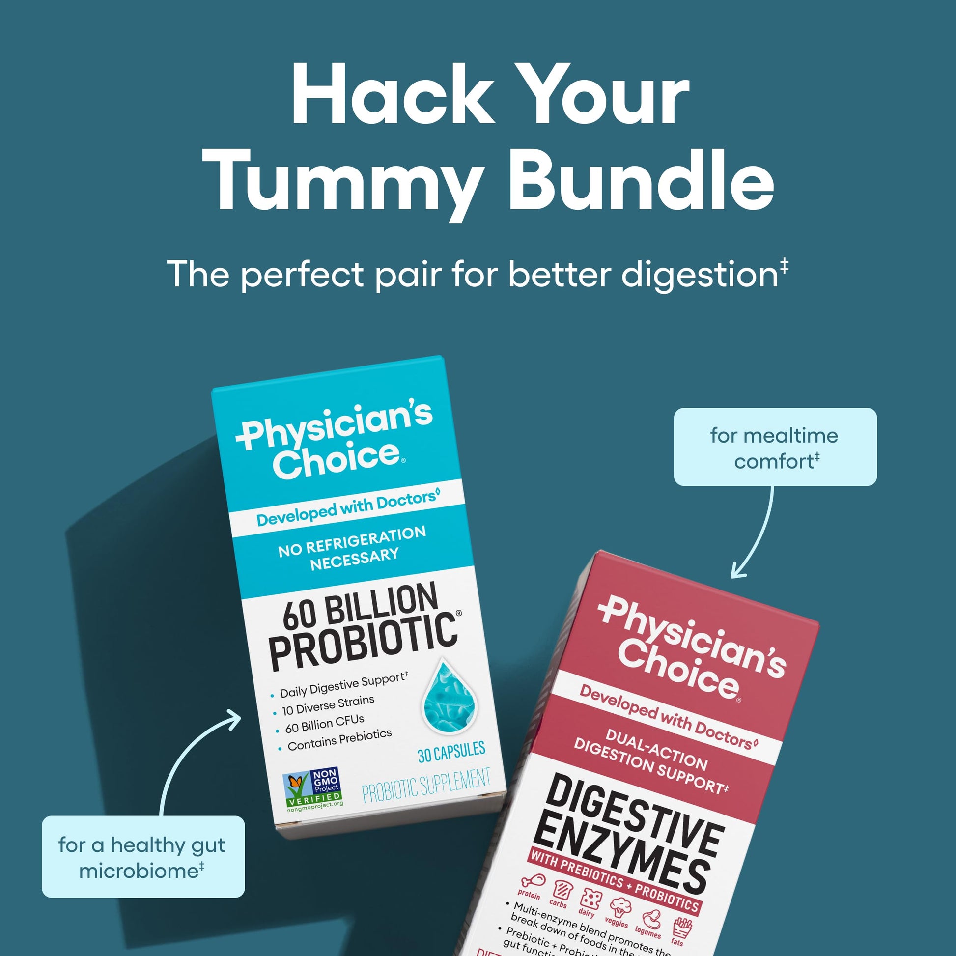 Physician's CHOICE Advanced Gut Health Bundle: 60 Billion Probiotics 30ct + Digestive Enzymes 60ct for Digestive, Gut, and Immune Health Supports Occasional Constipation, Diarrhea, Gas, and Bloating Physician's CHOICEAu supplements