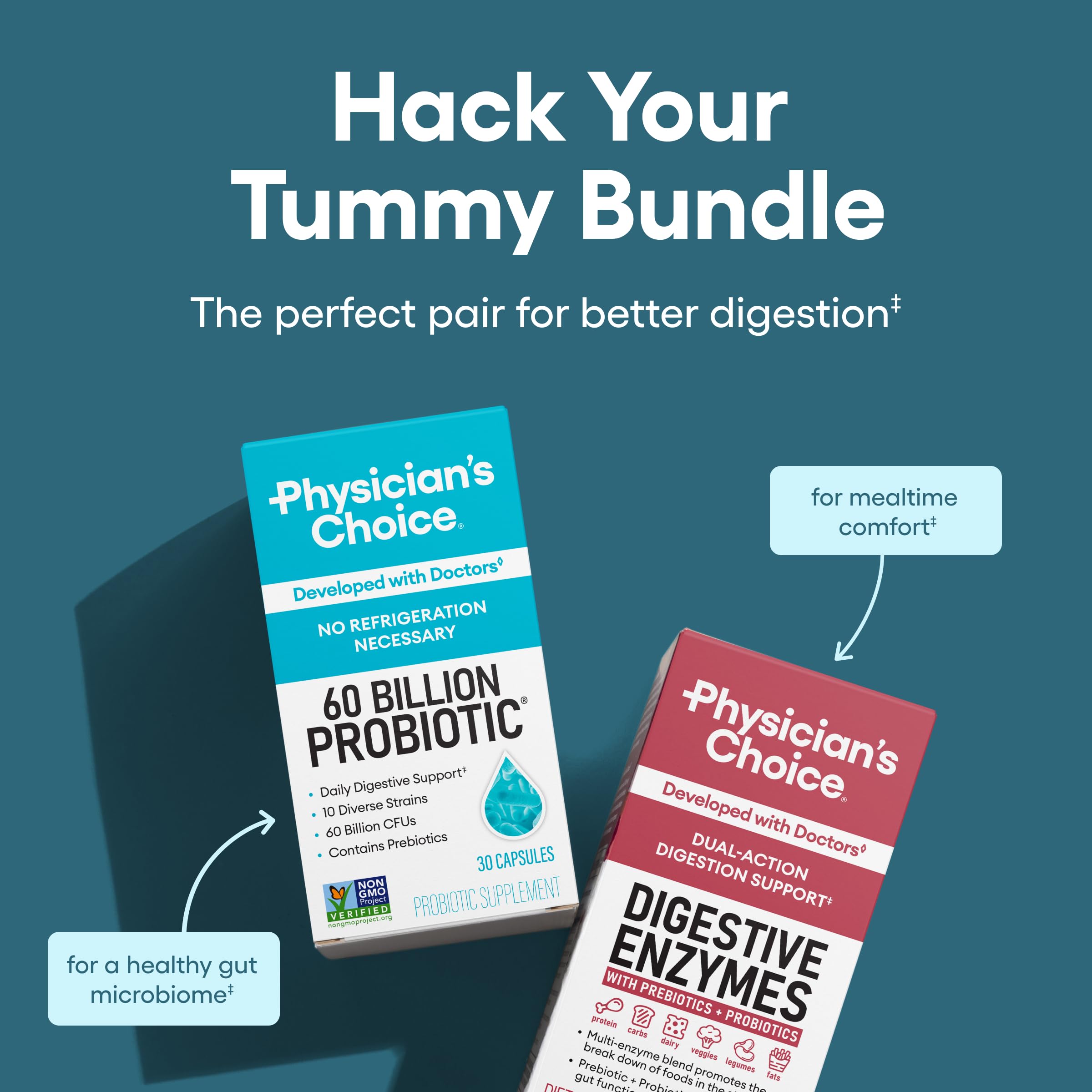 Physician's CHOICE Advanced Gut Health Bundle: 60 Billion Probiotics 30ct + Digestive Enzymes 60ct for Digestive, Gut, and Immune Health Supports Occasional Constipation, Diarrhea, Gas, and Bloating Physician's CHOICEAu supplements