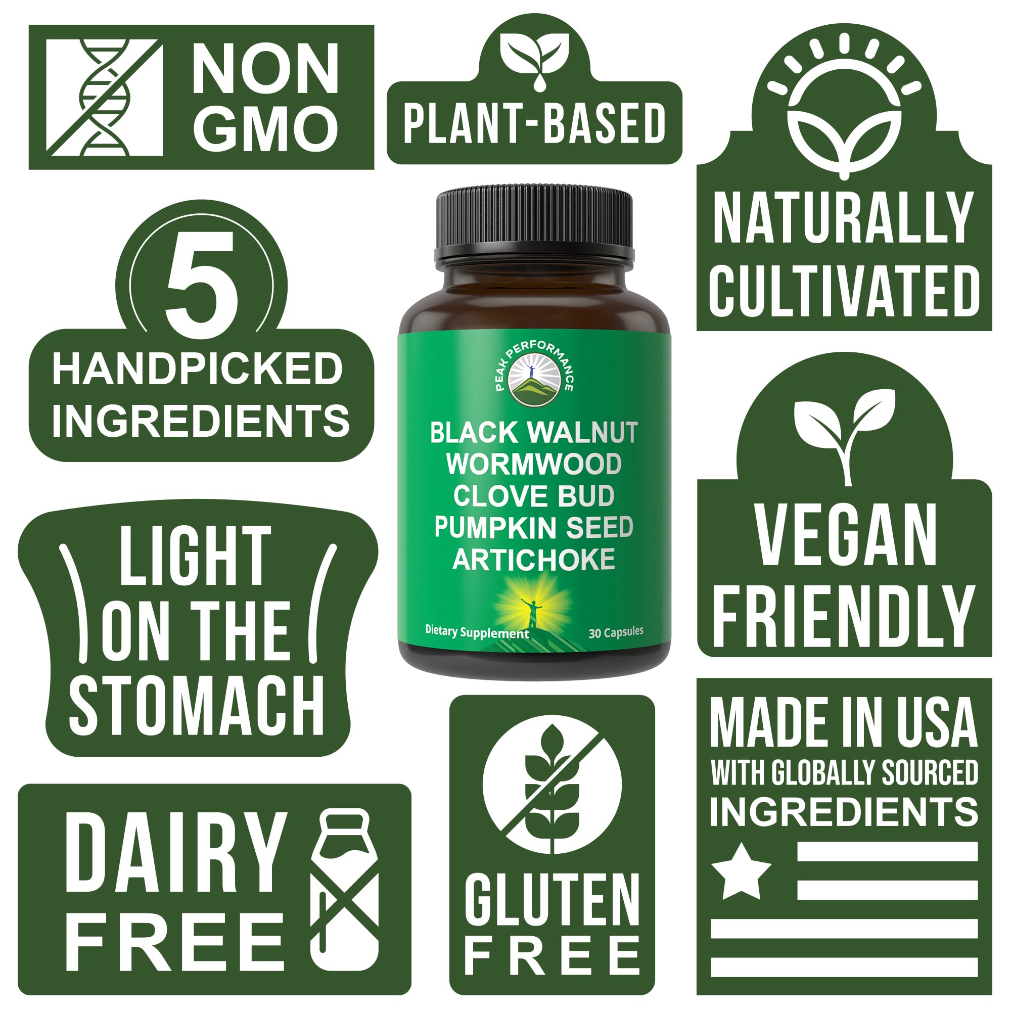 Wormwood Black Walnut Clove Cleanse for Humans. Elimination Detox + Intestinal Support Capsules Supplement for Adults and Kids. Pills with Artichoke and Pumpkin Seed for Additional Benefits Peak PerformanceAu supplements