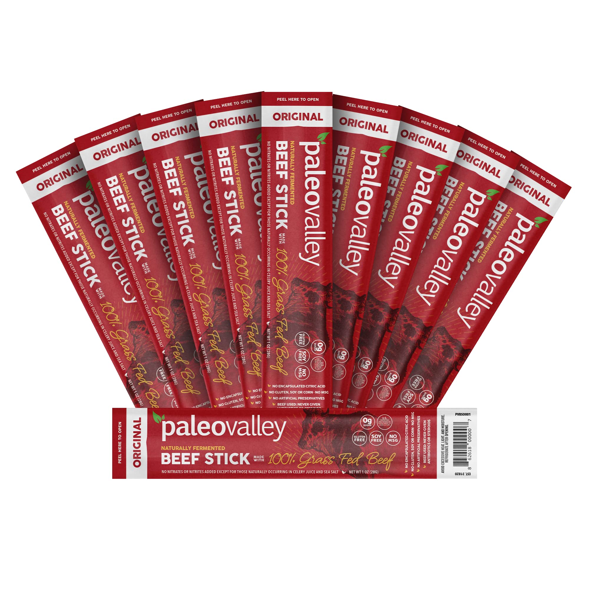 Paleovalley 100% Grass Fed Original Beef Sticks - Delicious Gluten Free Beef Snack - High Protein Keto Friendly PaleovalleyUS supplements