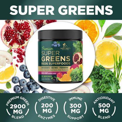 Greens Superfood Powder Supplement - Super Green Smoothie Mix Blend with Spirulina Nature's NutritionUS supplements