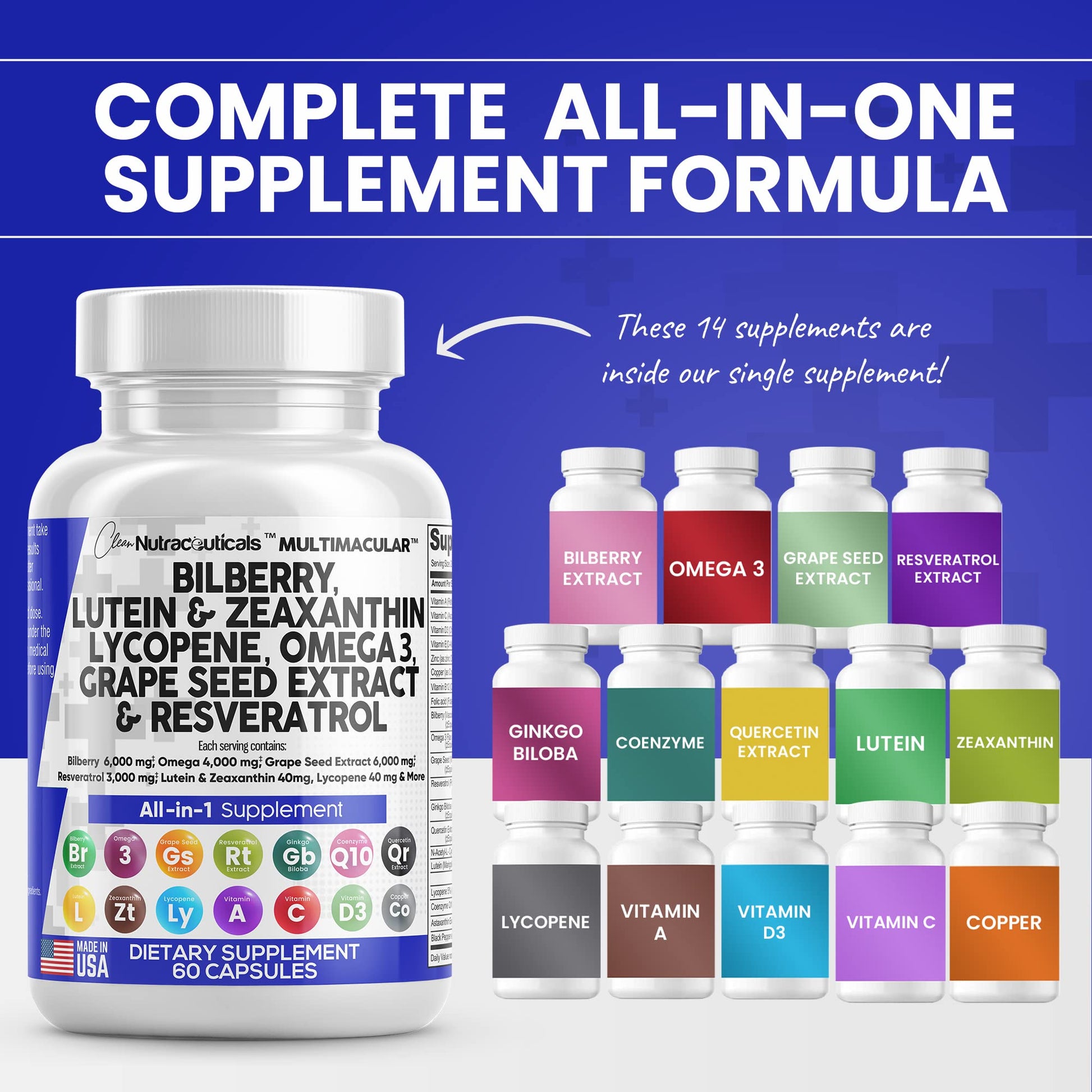 Eye Health Vitamins with Bilberry 6000mg Lutein & Zeaxanthin 40mg Lyco Clean NutraceuticalsUS supplements