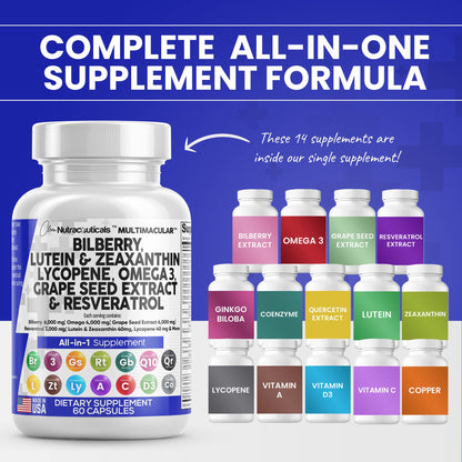 Eye Health Vitamins with Bilberry 6000mg Lutein & Zeaxanthin 40mg Lyco Clean NutraceuticalsUS supplements