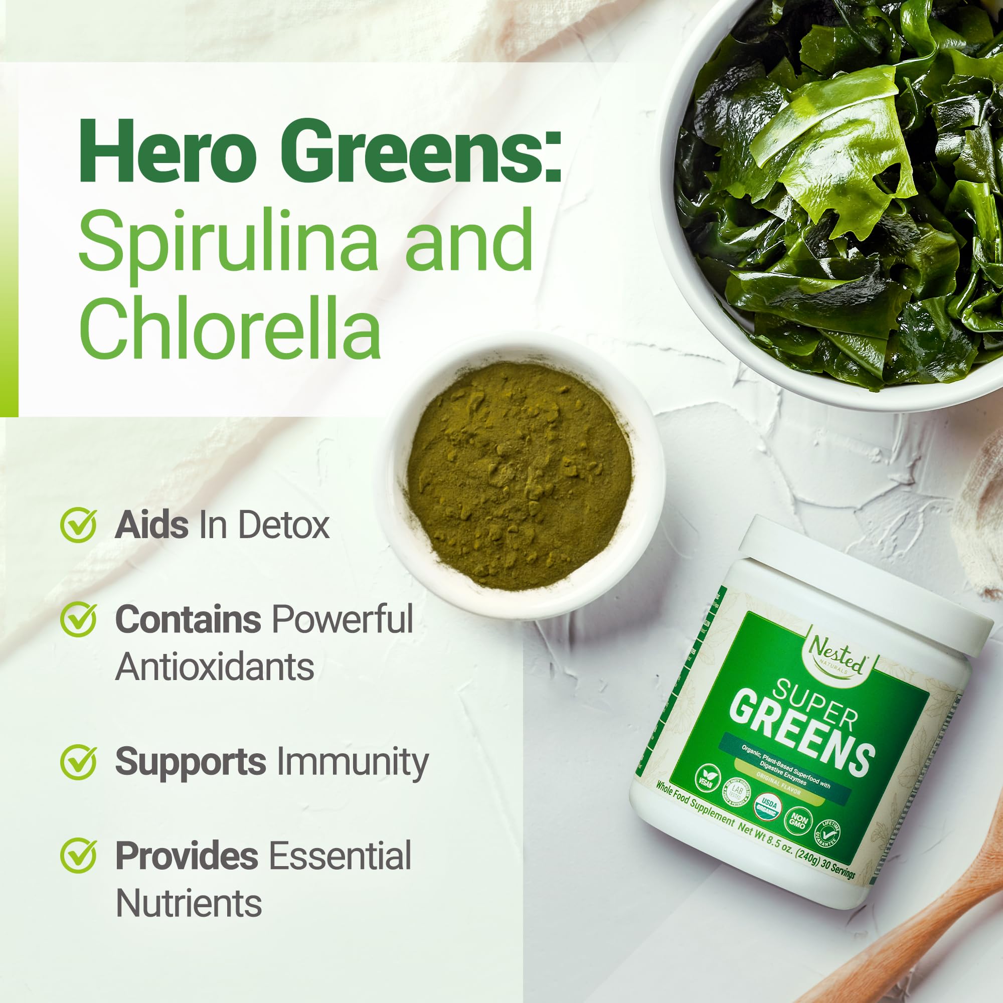Super Greens Daily Greens Superfood Powder - Certified USDA Organic Green Powder Nested NaturalsAu supplements