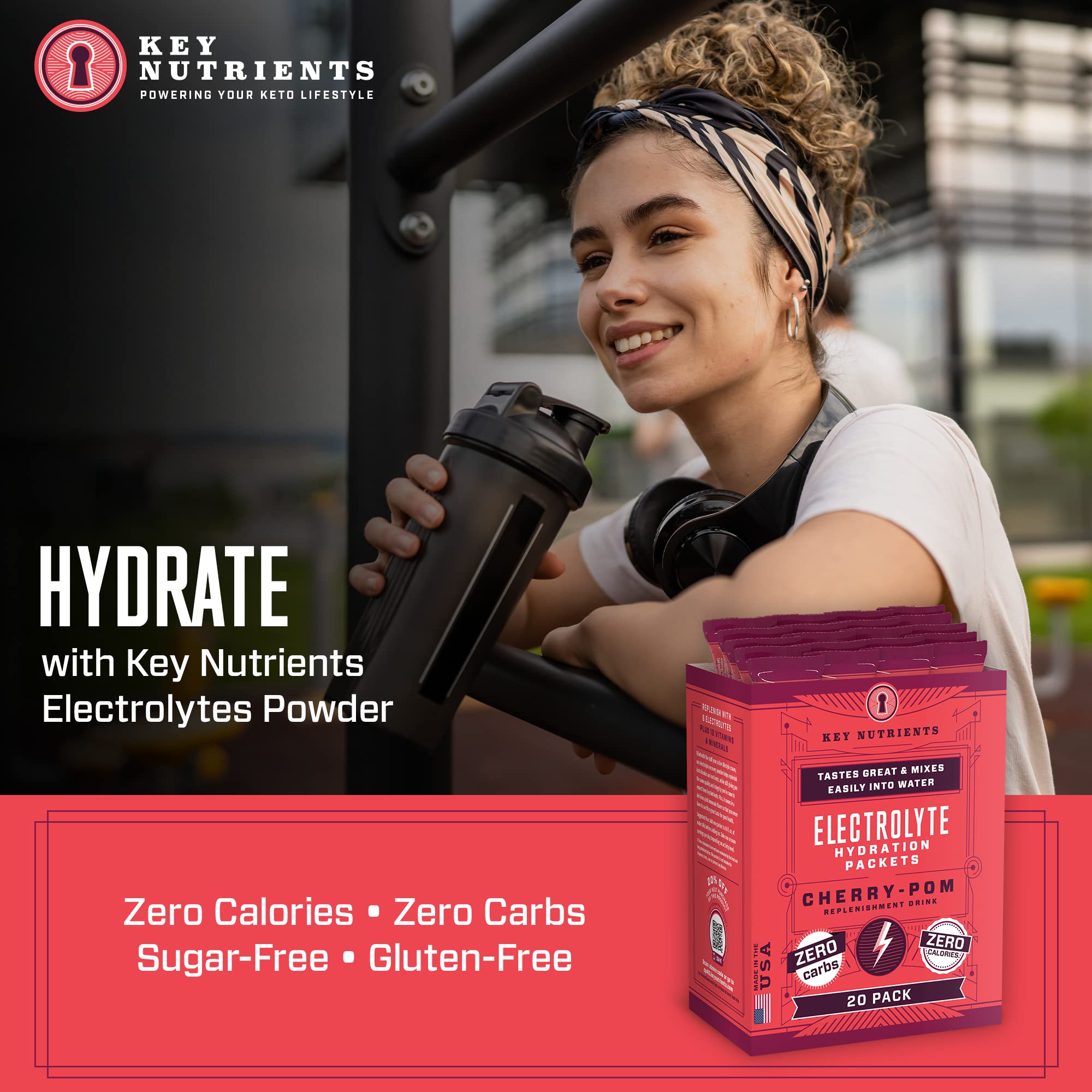 KEY NUTRIENTS Multivitamin Electrolytes Powder Packets - Sweet Cherry-Pom 20 Pack KEY NUTRIENTSAu supplements