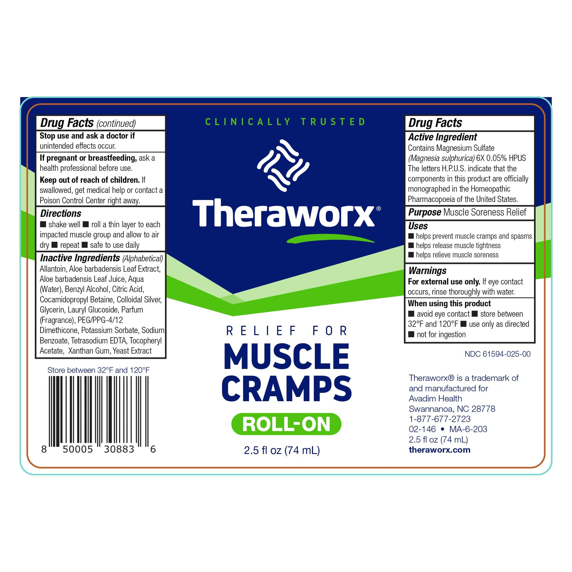 Theraworx Relief for Muscle Cramps Roll-On Fast-Acting Muscle Spasm, Leg Soreness with Magnesium Sulfate - 2.5 oz - 1 Count TheraworxAu supplements