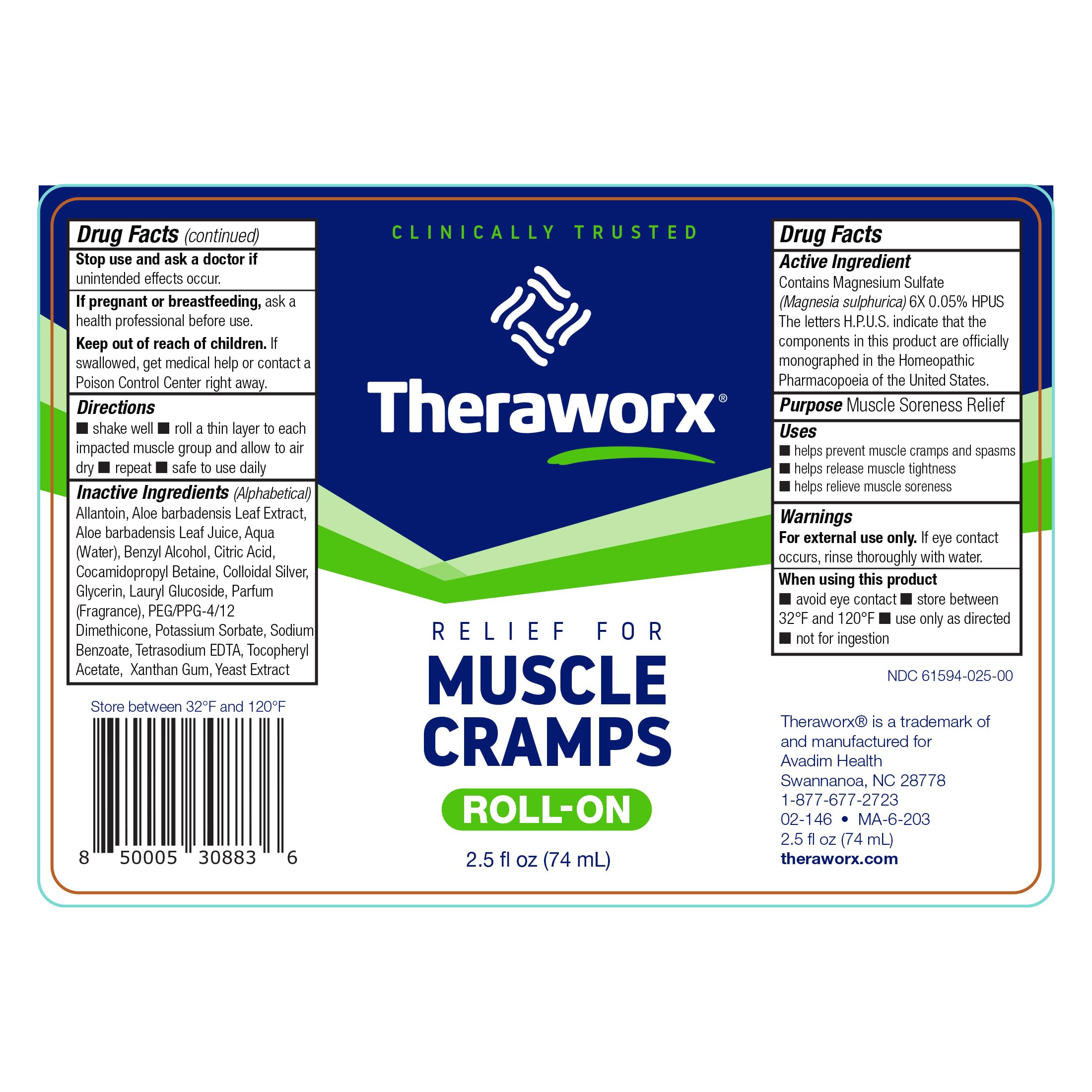 Theraworx Relief for Muscle Cramps Roll-On Fast-Acting Muscle Spasm, Leg Soreness with Magnesium Sulfate - 2.5 oz - 1 Count TheraworxAu supplements