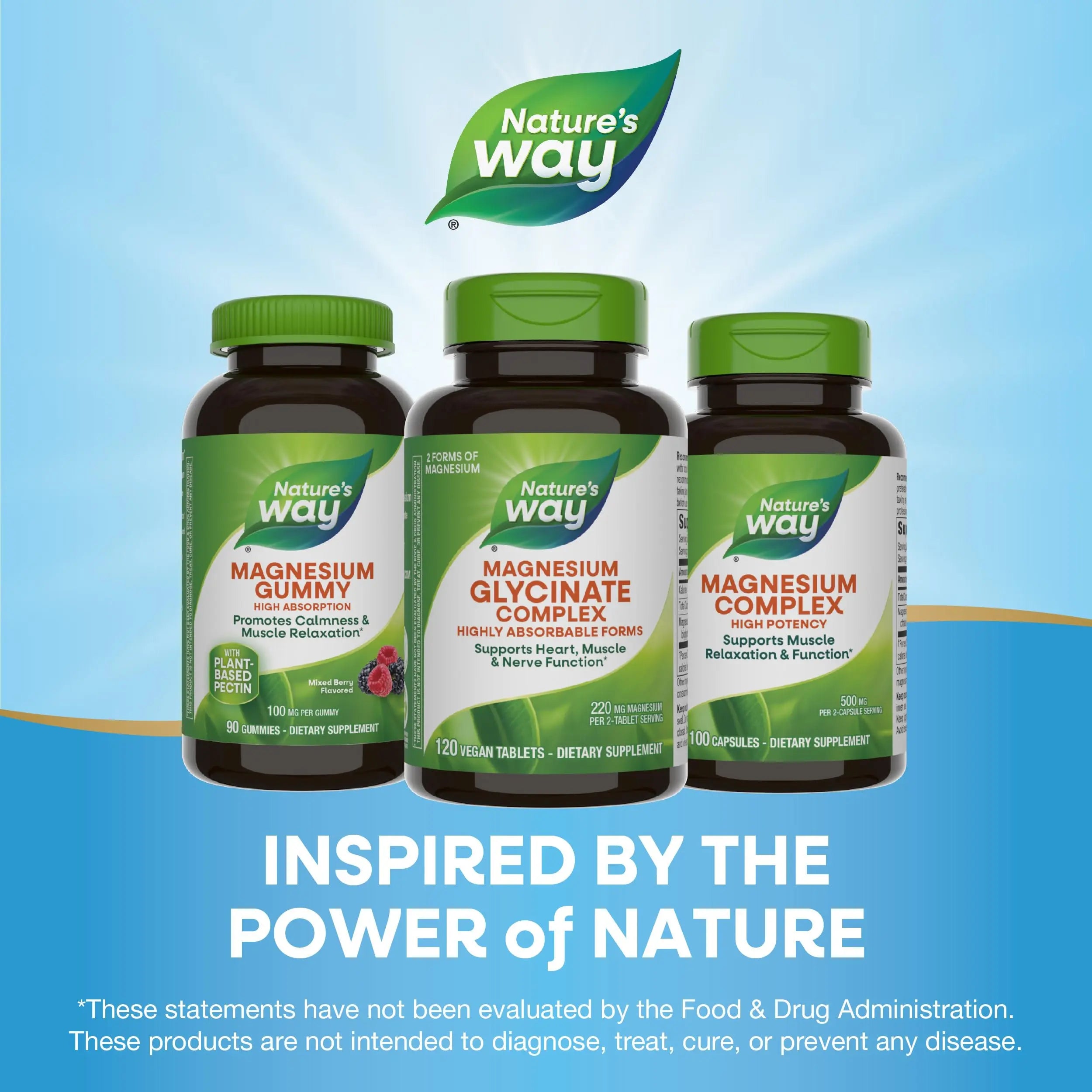 Nature's Way Magnesium Glycinate Complex, Supports Heart, Muscle, Nerve Function*, Highly Absorbable, 220 mg per 2-Tablet Serving, No Gluten, Vegan, 120 Tablets Nature's Waynz supplements