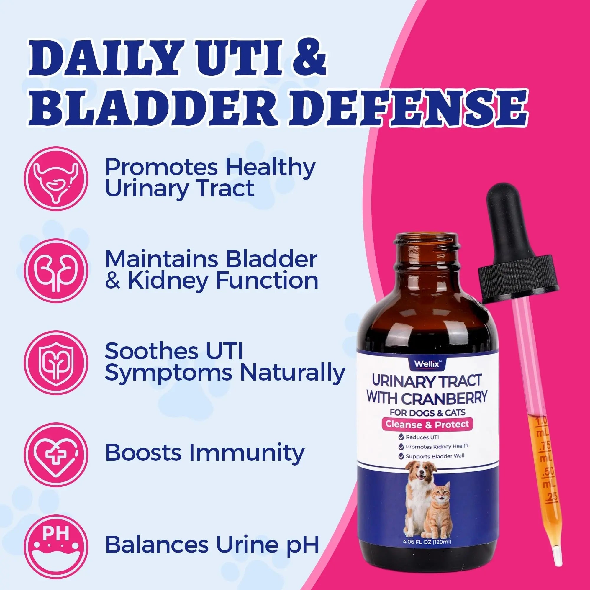 4oz Wellix Natural Cat & Dog UTI Treatment Drops,Cat & Dog Urinary Tract Infection Treatment - Cranberry & D-Mannose for Dogs & Cats - Kidney Health Supplement WellixAu supplements