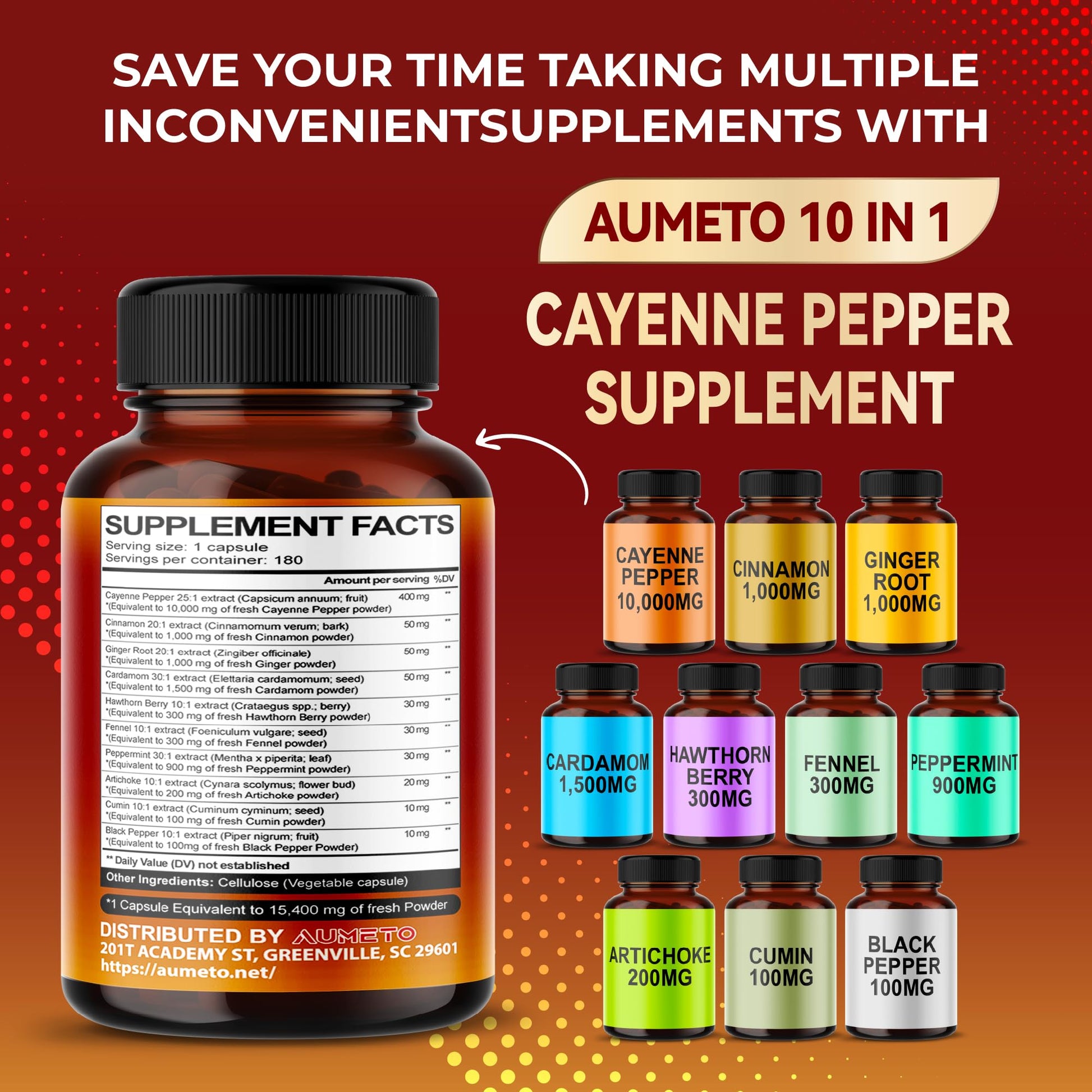 AUMETO Cayenne Pepper 15,400mg Ultra Complex with Cinnamon, Ginger Root, Cardamom AUMETOAu supplements