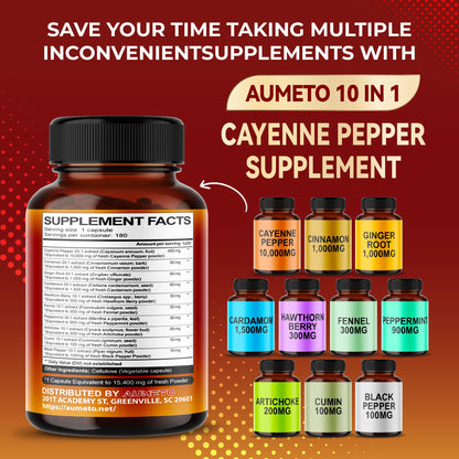 AUMETO Cayenne Pepper 15,400mg Ultra Complex with Cinnamon, Ginger Root, Cardamom AUMETOUS supplements