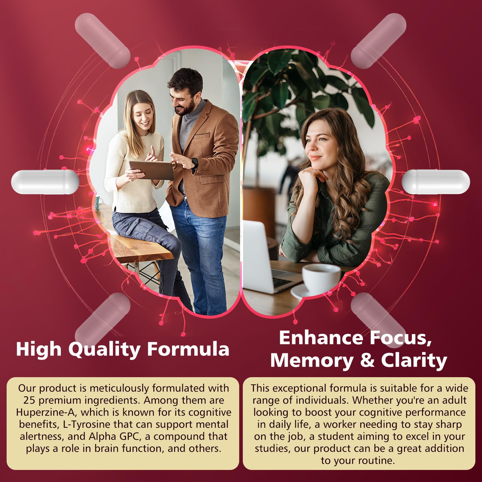 UIMISX Brain Supplement for Mental Alertness, Memory, Focus & Energy, Alpha GPC, Huperzine-A, L-Tyrosine, Phosphatidylserine, Vitamins B6 B12, High Absorption, 90 Capsules UIMISXAu supplements
