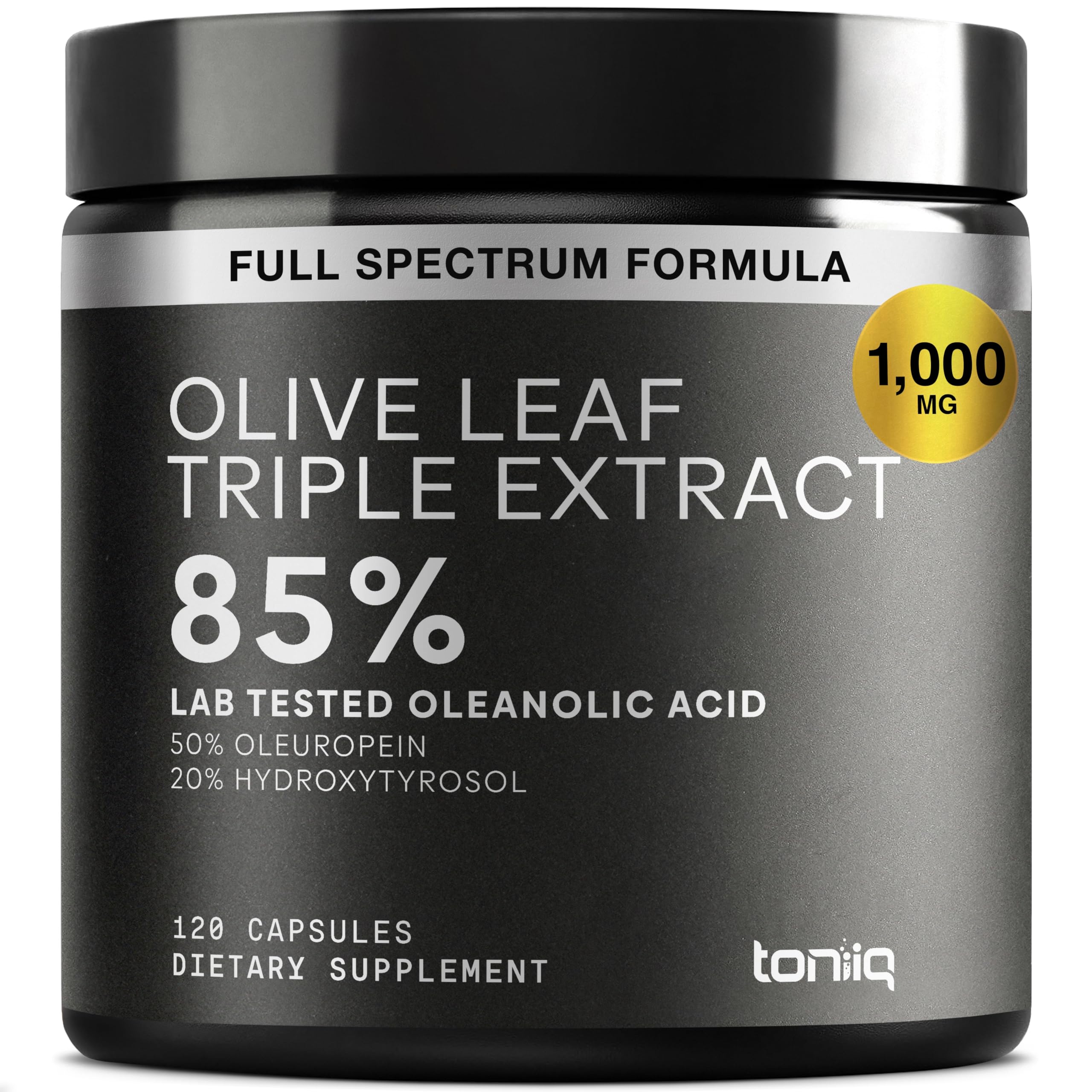 Toniiq 46,620 mg Olive Leaf Extract Complex – with 85% Oleanolic Acid, 50% Oleuropein & 20% Hydroxytyrosol - 50:1 Extract Ratio – 1000mg Extract Per Serving – Third-Party Tested – 120 Capsules ToniiqAu supplements