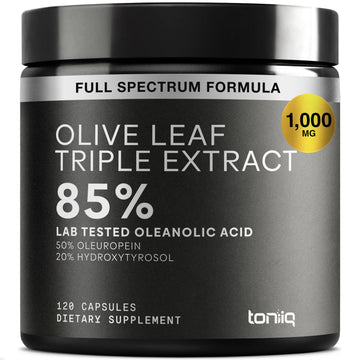 Toniiq 46,620 mg Olive Leaf Extract Complex – with 85% Oleanolic Acid, 50% Oleuropein & 20% Hydroxytyrosol - 50:1 Extract Ratio – 1000mg Extract Per Serving – Third-Party Tested – 120 Capsules ToniiqAu supplements