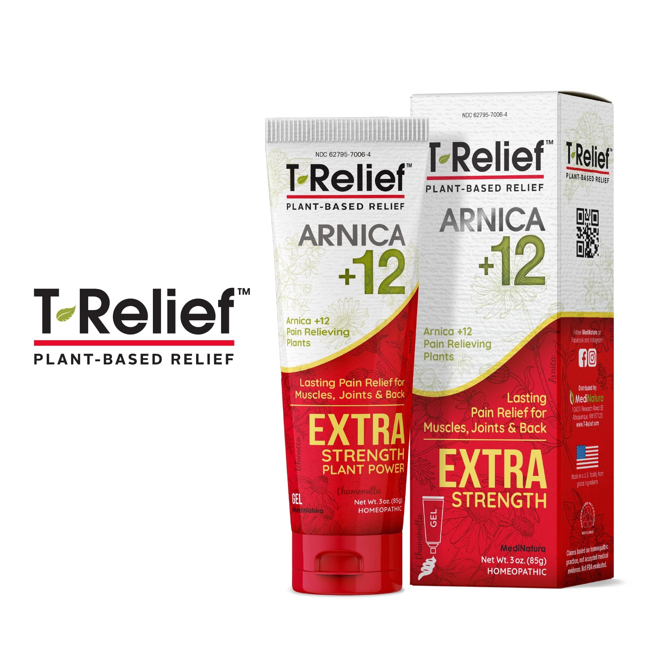 MediNatura T-Relief Extra Strength Gel Arnica +12 Natural Relieving Actives for Back Pain Joint Soreness Muscle Aches & Stiffness Whole Body Fast Acting Relief for Women & Men - 3 oz MediNaturaAu supplements