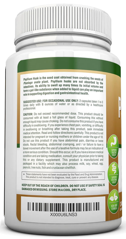 NutriONN PSYLLIUM Husk Capsules - 1450mg Per Serving - 240 Capsules - Double Strength NutriONNUS supplements