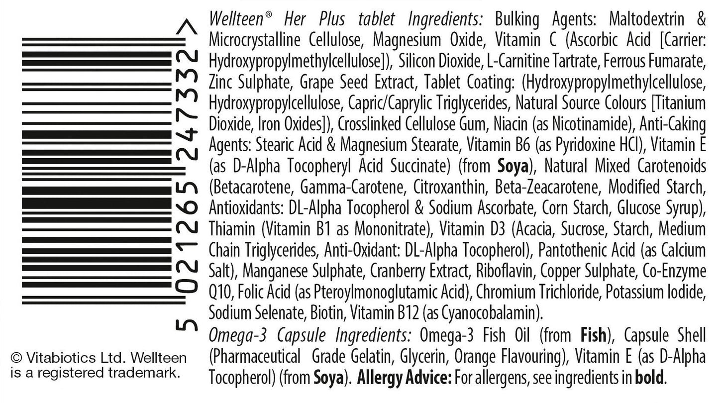 Vitabiotics Wellteen Her Plus - 56 Tablets/Capsules, 56 Count (Pack of 1) WellteenUS supplements