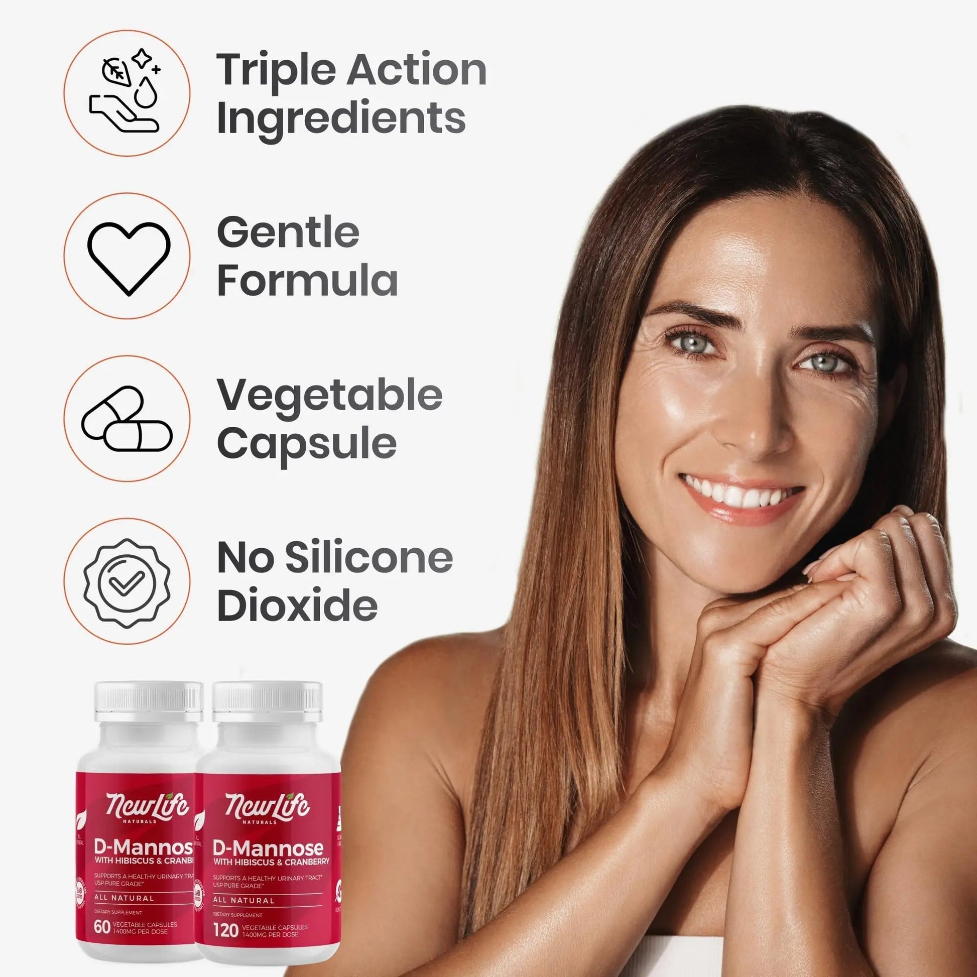 NewLife Naturals D-Mannose Capsules | w/Cranberry and Hibiscus Extracts | Natural Urinary Tract Health Supplement | 1400mg Pure Veggie Powder | 60 Veggie Capsules NewLife NaturalsAu supplements