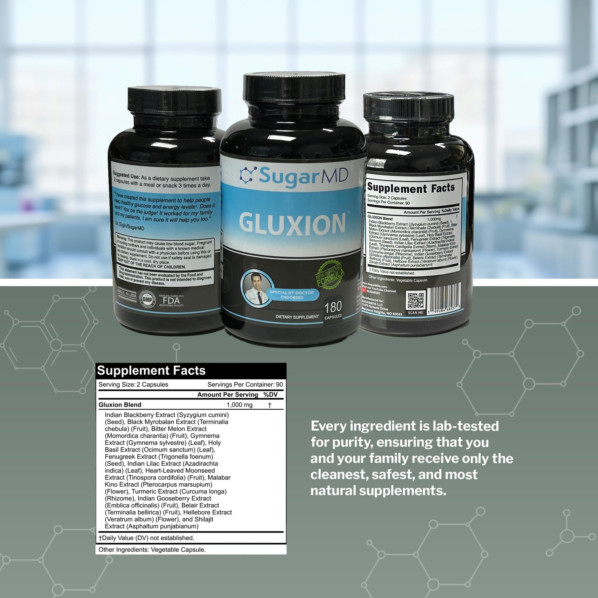 SugarMD GLUXION 3X Strength Formula | Advanced Botanical & Nutrient Blend for Spike Control| Vegan, Non-GMO, 180 Capsules SugarMDAu supplements