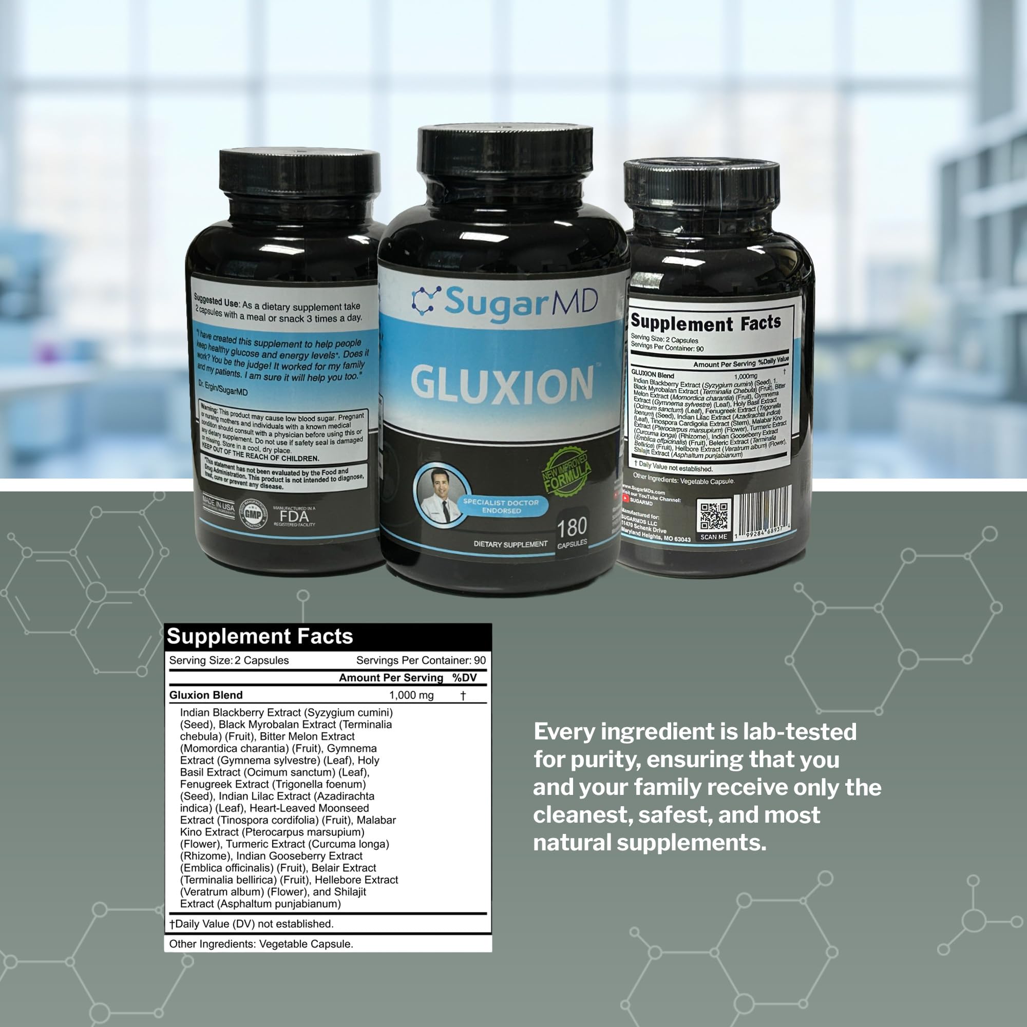 SugarMD GLUXION 3X Strength Formula | Advanced Botanical & Nutrient Blend for Spike Control| Vegan, Non-GMO, 180 Capsules SugarMDAu supplements