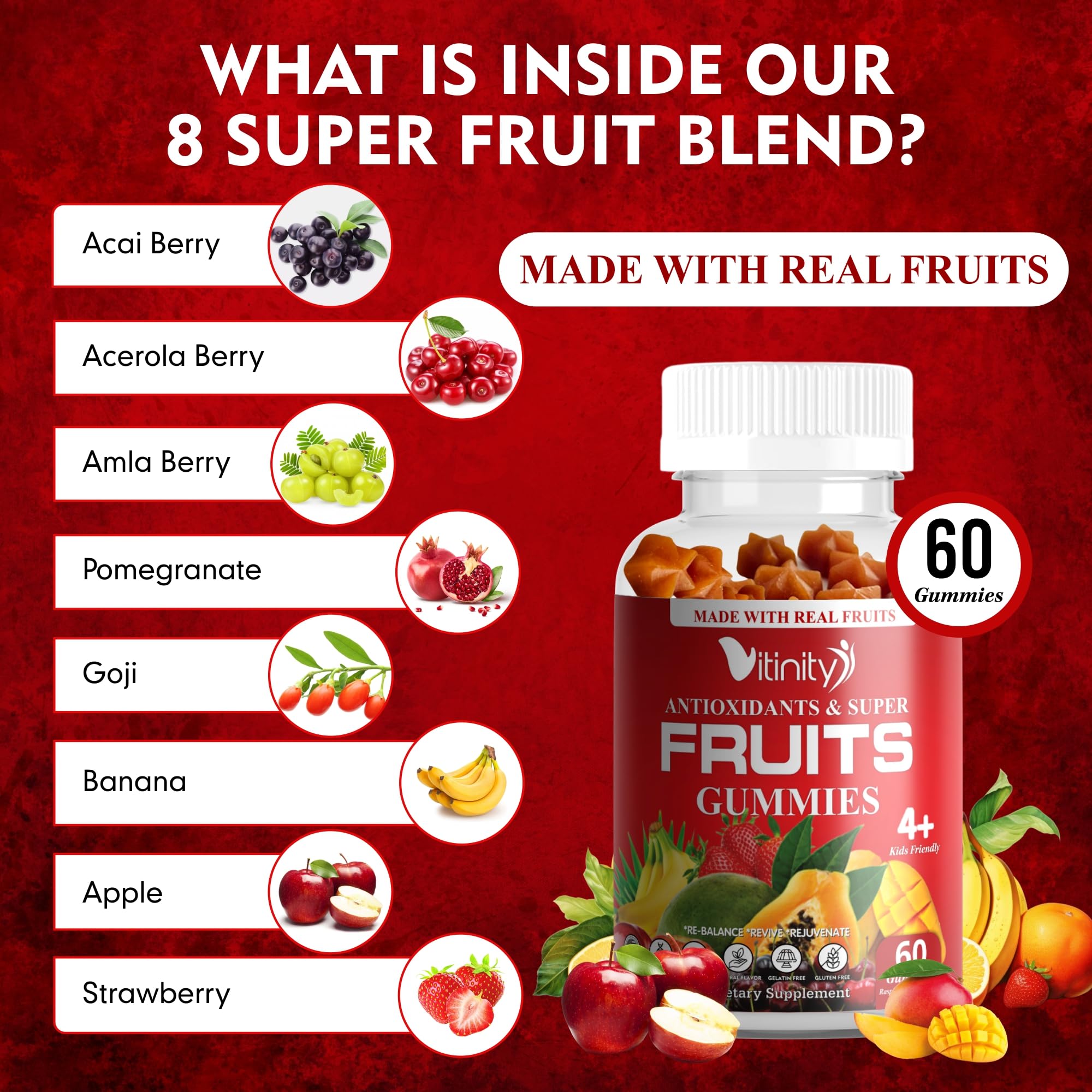 VITINITY Made with Real Super Fruits Delicious Gummy Supplement,Men,Women & Kids VITINITYUS supplements