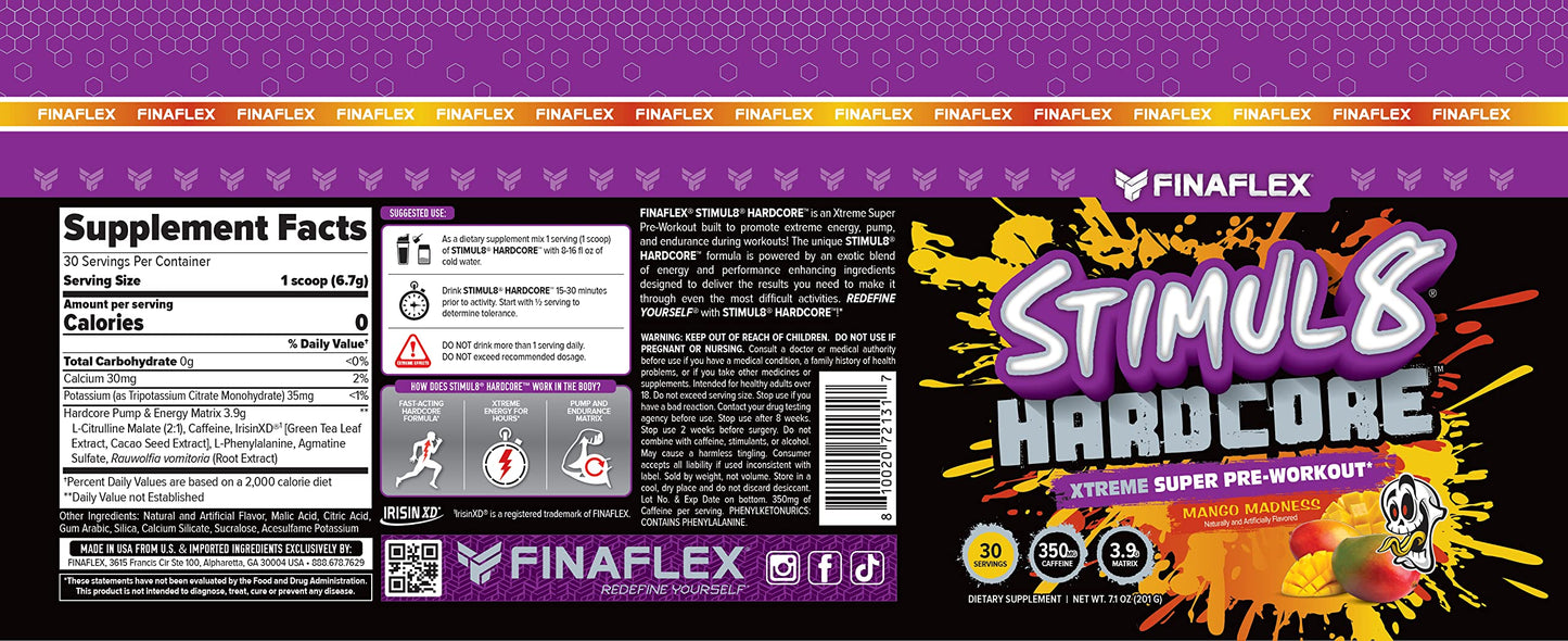 FINAFLEX STIMUL8 Hardcore, Mango Madness - Extreme Energy, Strength & Endurance FINAFLEXUS supplements