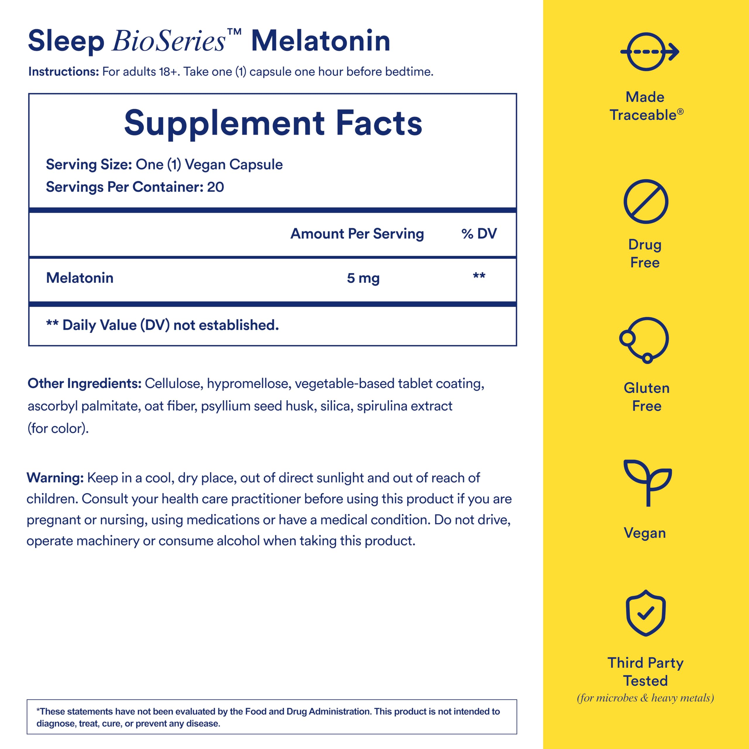 Ritual Sleep BioSeries™ Melatonin: Sleep Aid for Adults, Sleep Supplement with Time Released Capsules, Drug Free Sleep Vitamins for Adults for All Night Sleep Support, 20 Capsules RitualUS supplements