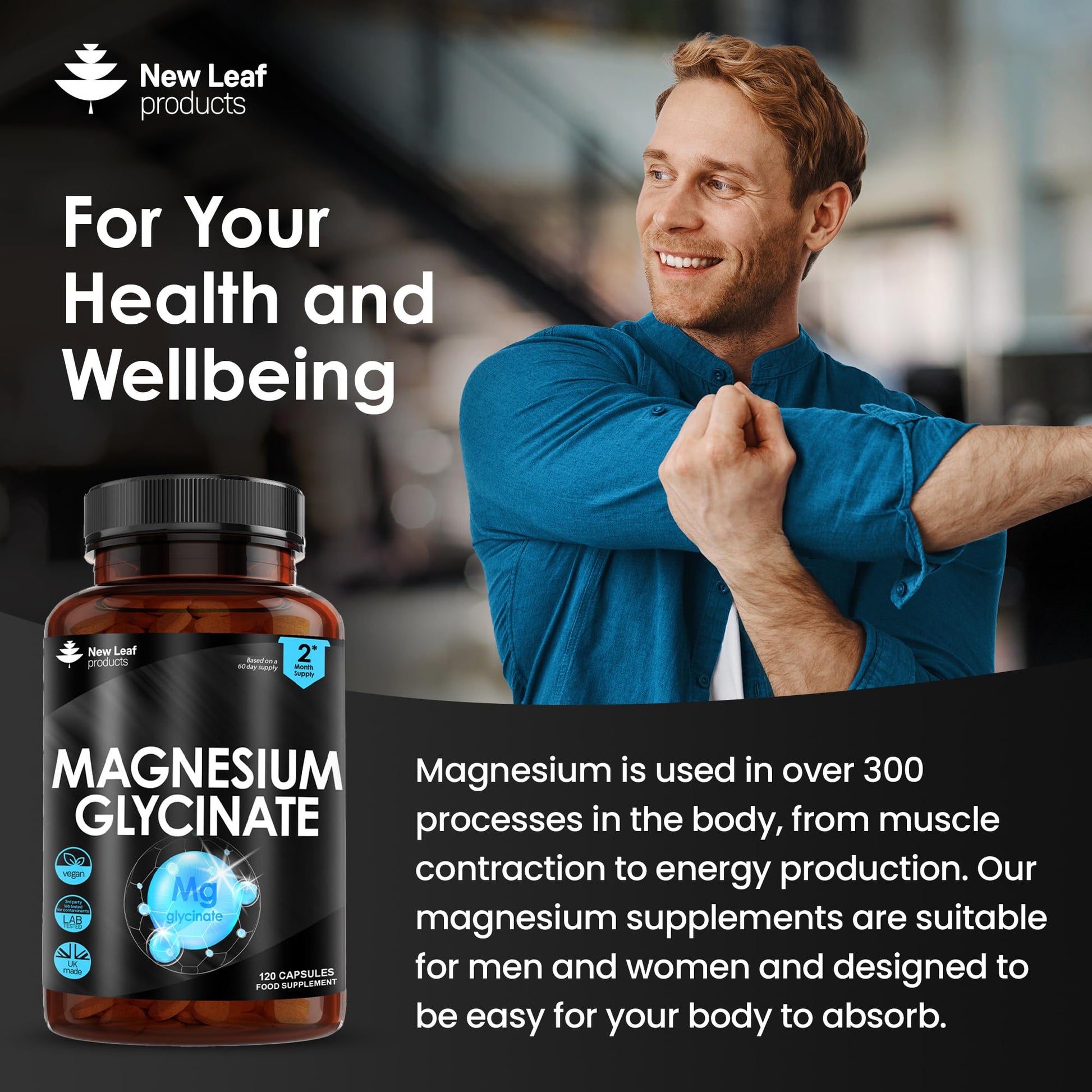 Magnesium Glycinate Supplements - 1040mg of Magnesium - 120 High Strength Capsules NEW LEAF PRODUCTSUS supplements