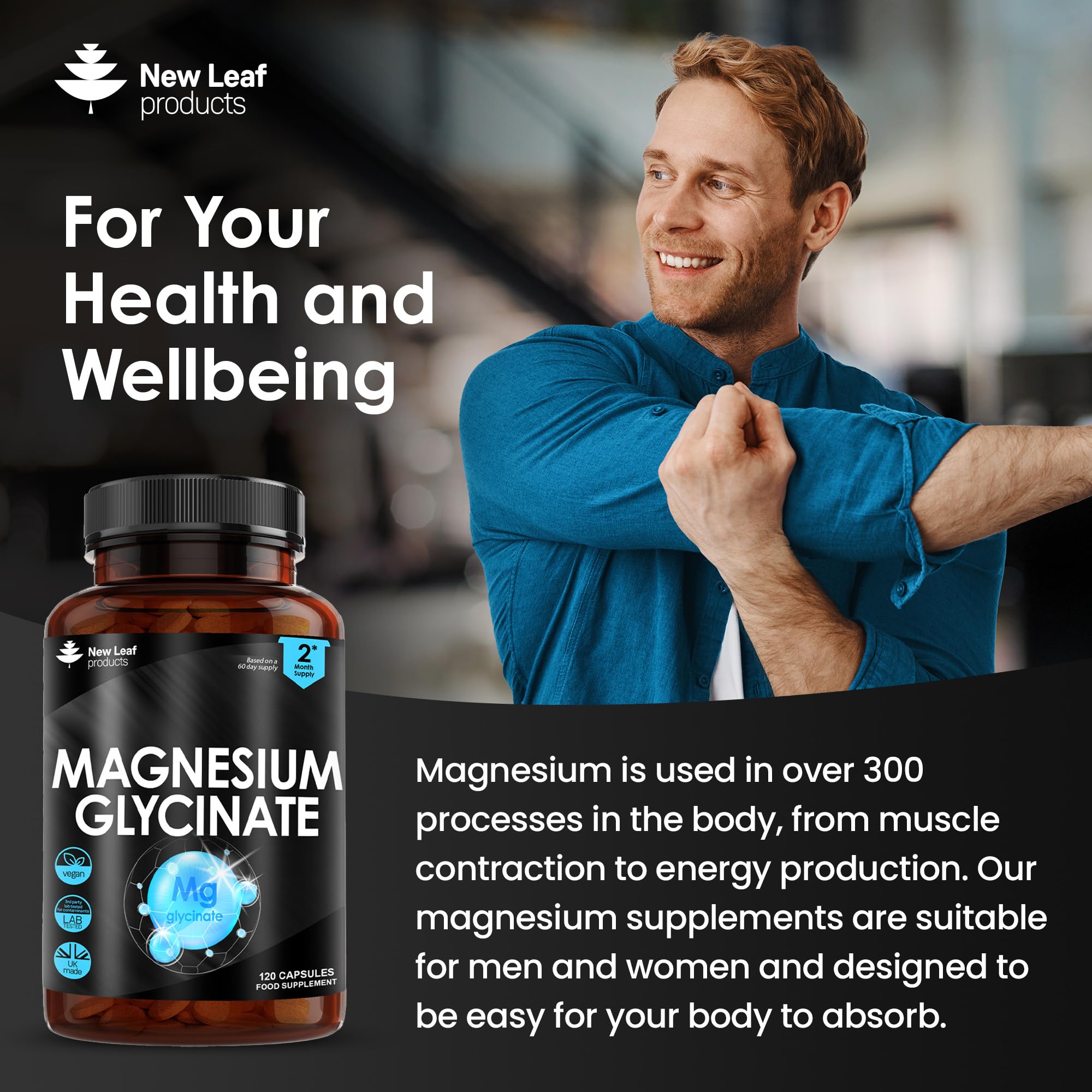 Magnesium Glycinate Supplements - 1040mg of Magnesium - 120 High Strength Capsules NEW LEAF PRODUCTSUS supplements