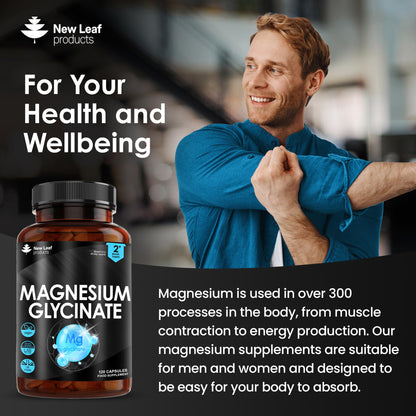Magnesium Glycinate Supplements - 1040mg of Magnesium - 120 High Strength Capsules NEW LEAF PRODUCTSUS supplements