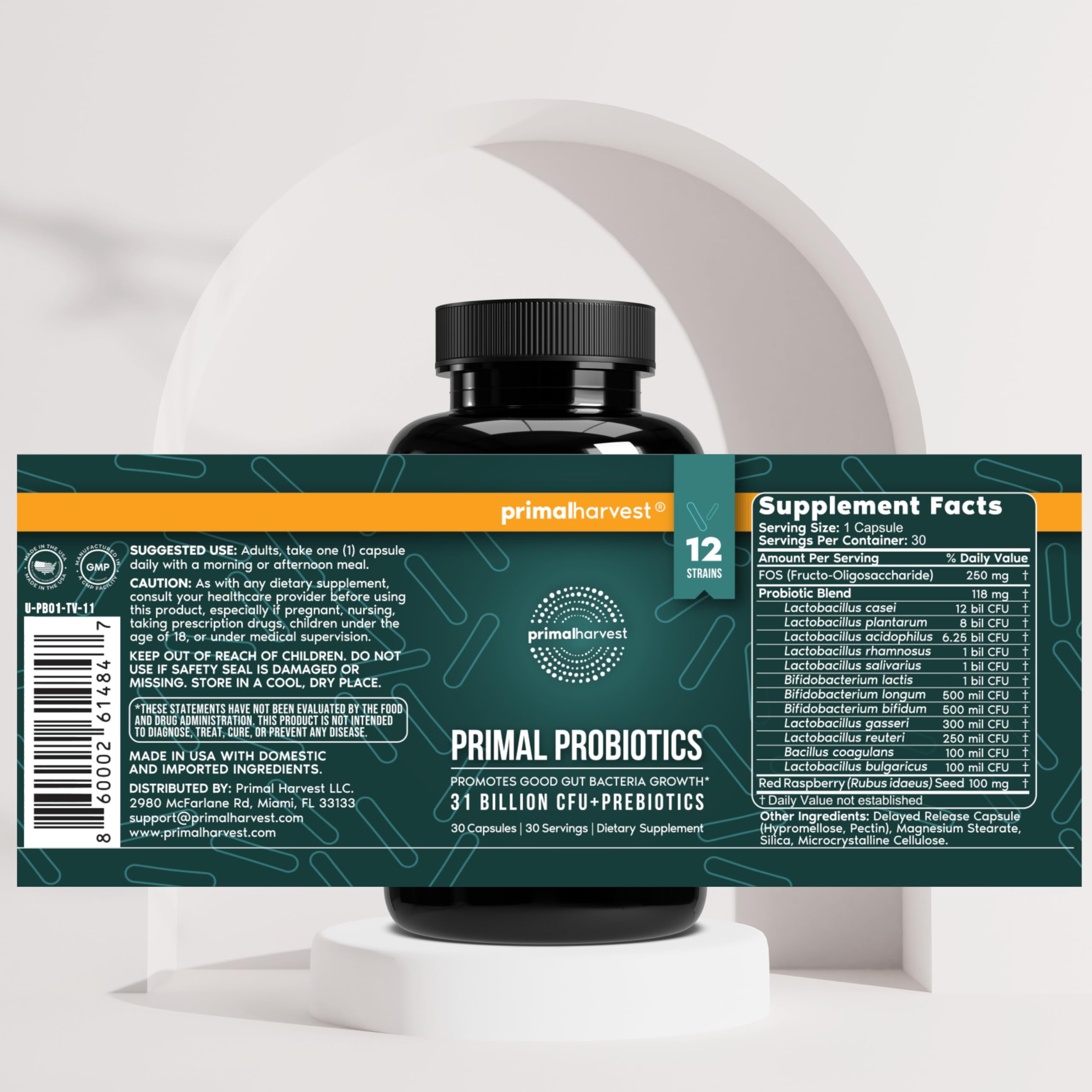 Primal Harvest Probiotics for Women and Men Shelf-Stable with Prebiotics Daily Supplement for Adults 60 Capsules (2 Pack) Primal HarvestAu supplements