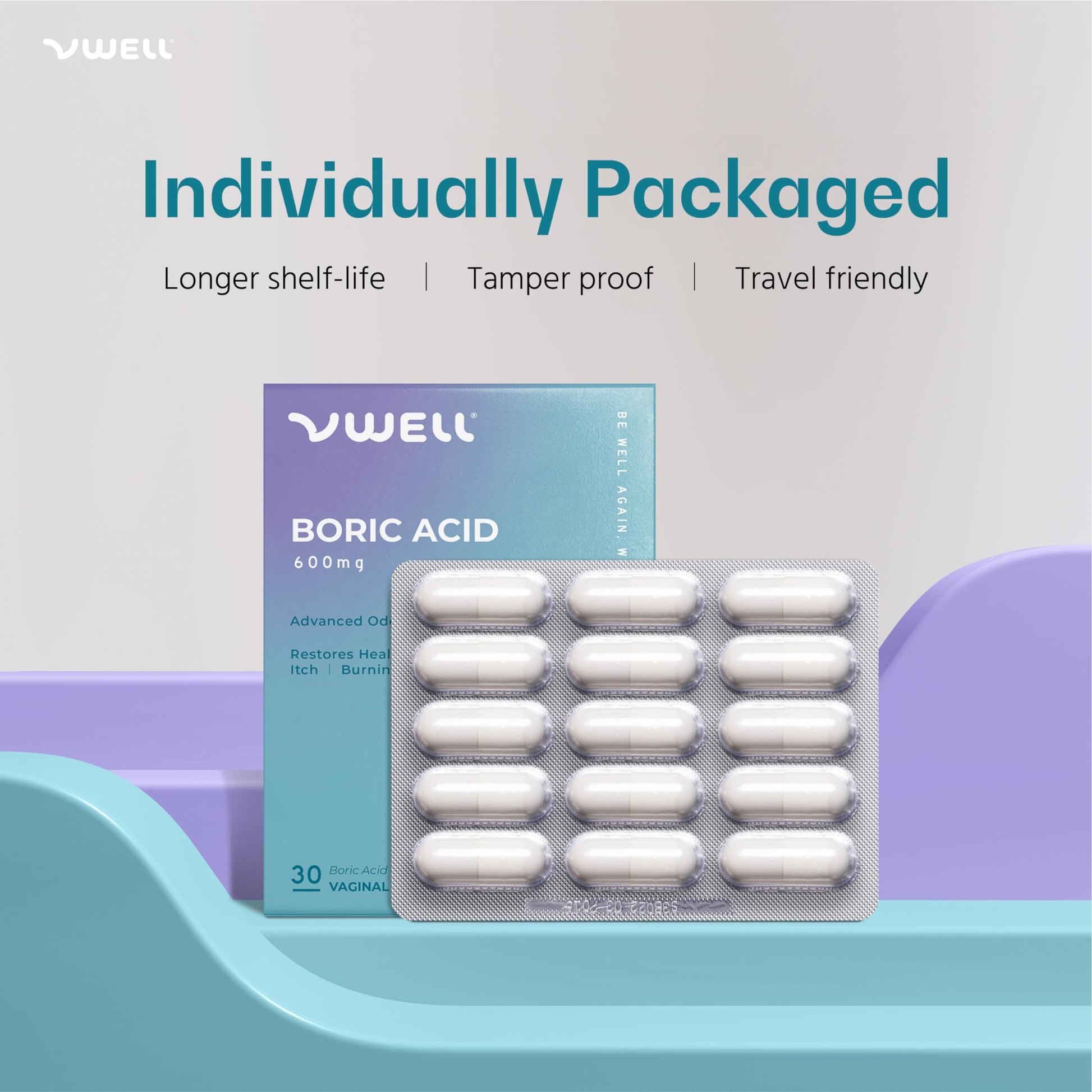 VWELL Boric Acid Vaginal Suppositories - Homeopathic Solution Maintains and Balances Healthy Vaginal pH & Microbiome Intimacy - Doctors Recommended (One Size, 30, Count) VWELLUS supplements