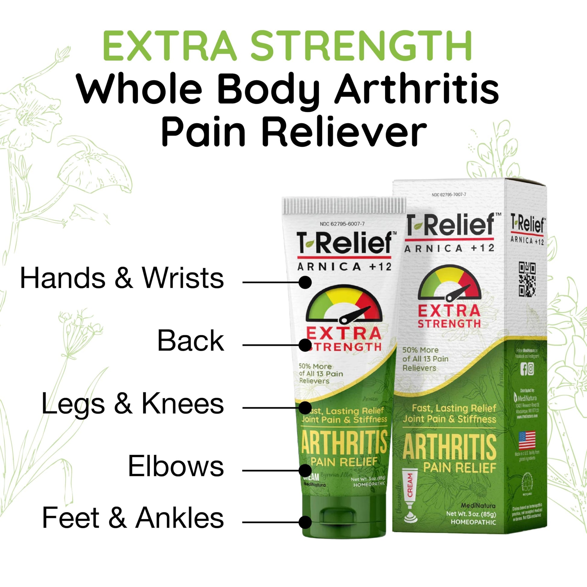 T-Relief Extra Strength Arthritis Cream Arnica +12 Pain Relieving Natural Medicines Help Soothe Soreness Stiffness Aches & Pains in Joints Naturally - 3 oz MediNaturaAu supplements