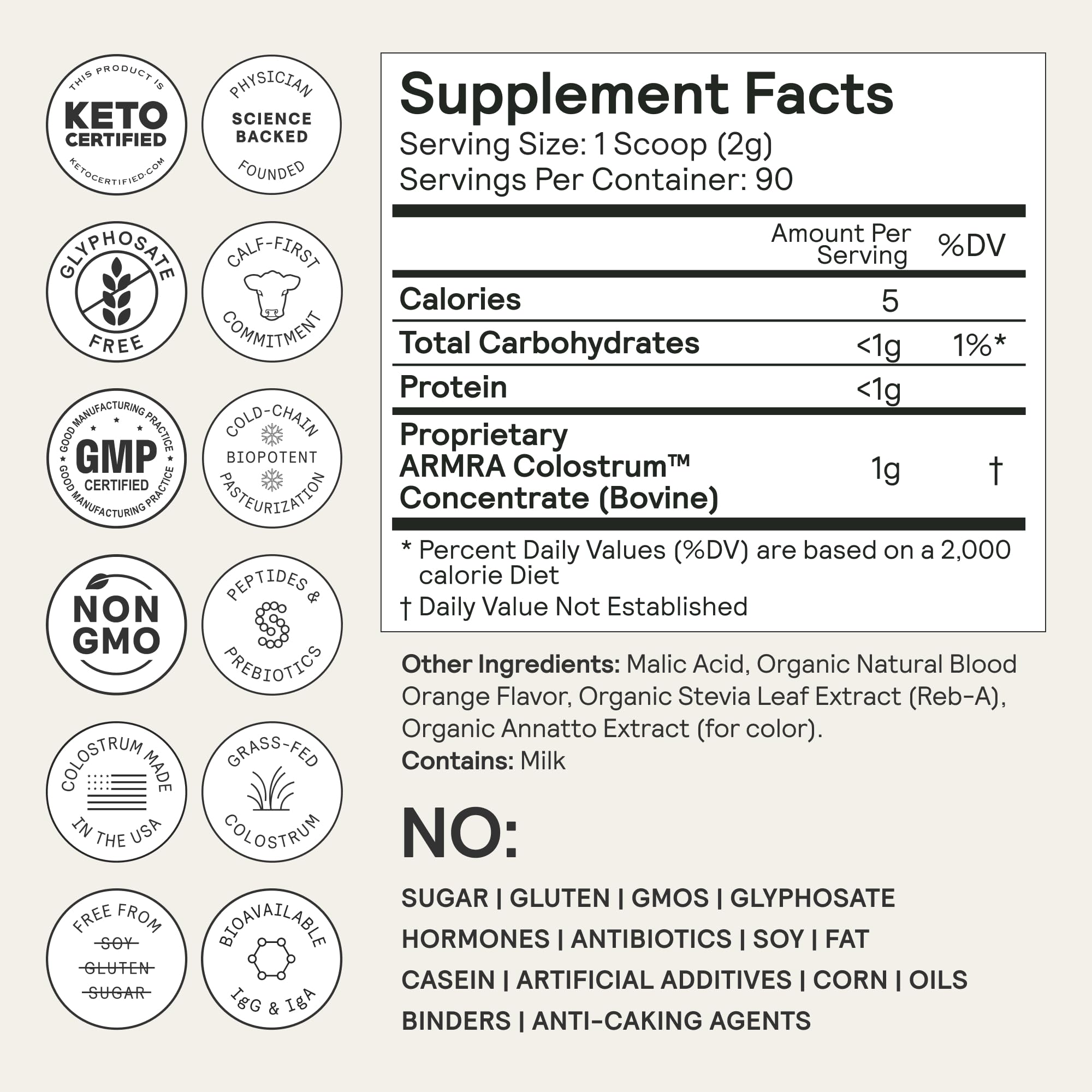 ARMRA Colostrum Powder | Blood Orange | Gut Health & Bloating | Skin & Hair | Immunity | Keto, Gluten & Fat-Free | 90 Servings ARMRAUS supplements
