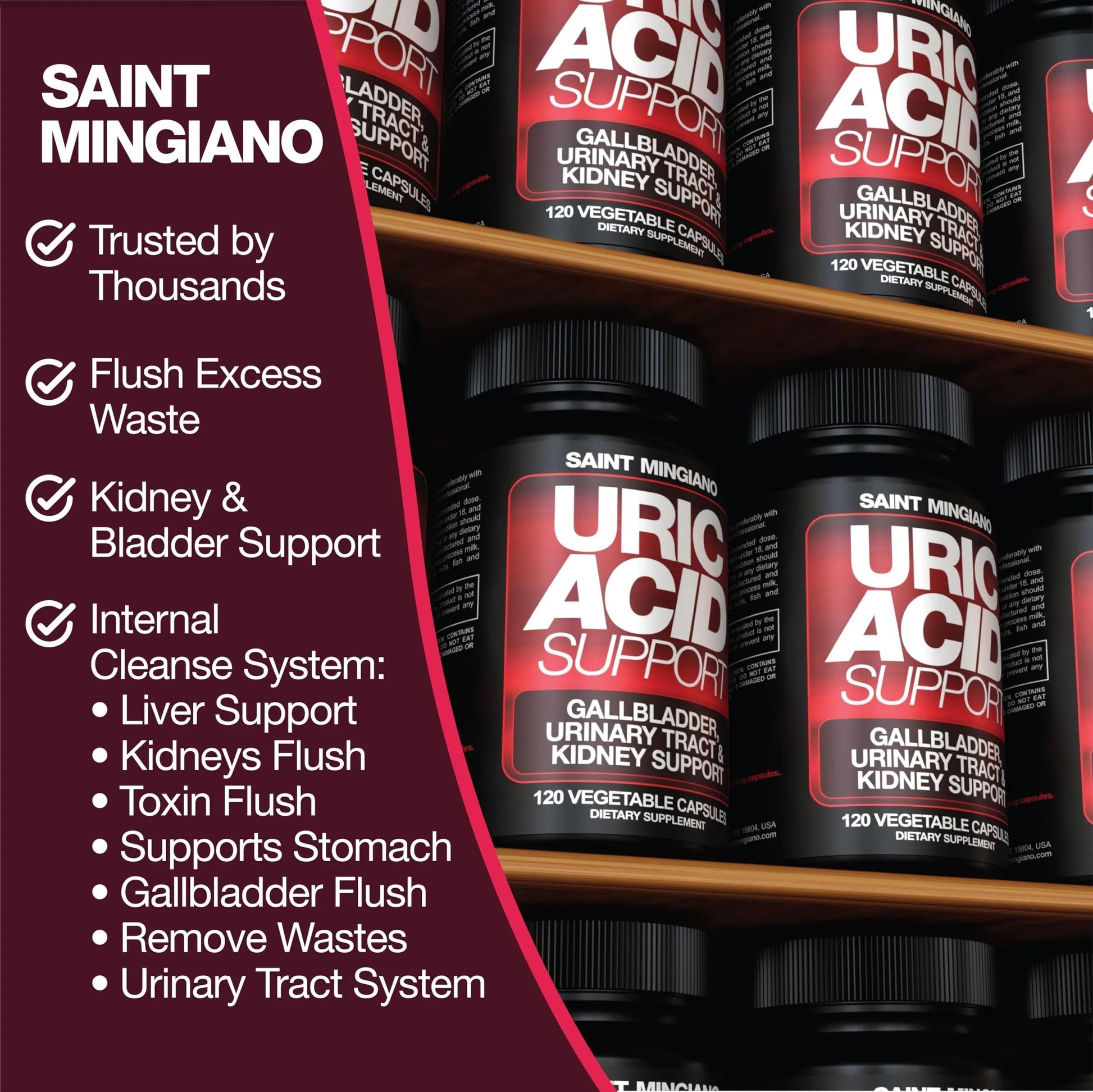 Saint Mingiano Uric Acid Flush for Gout Support -120 Capsules - Supports Kidney Cleanse Detox & Repair, Gallbladder & Urinary Tract Issues - Essential for Detox & Joint Support - Cranberry Extract Saint MingianoAu supplements