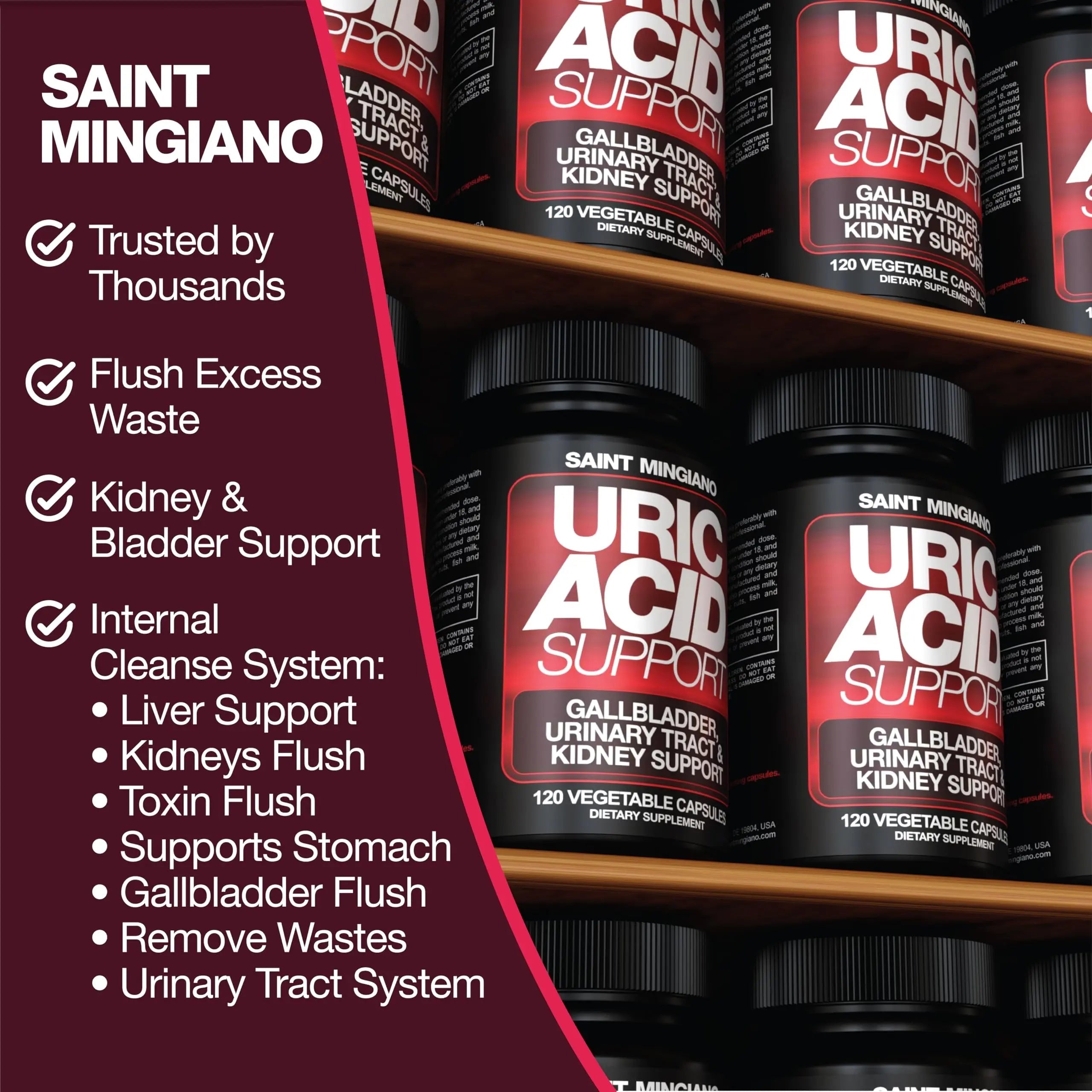 Saint Mingiano Uric Acid Flush for Gout Support -120 Capsules - Supports Kidney Cleanse Detox & Repair, Gallbladder & Urinary Tract Issues - Essential for Detox & Joint Support - Cranberry Extract Saint MingianoAu supplements