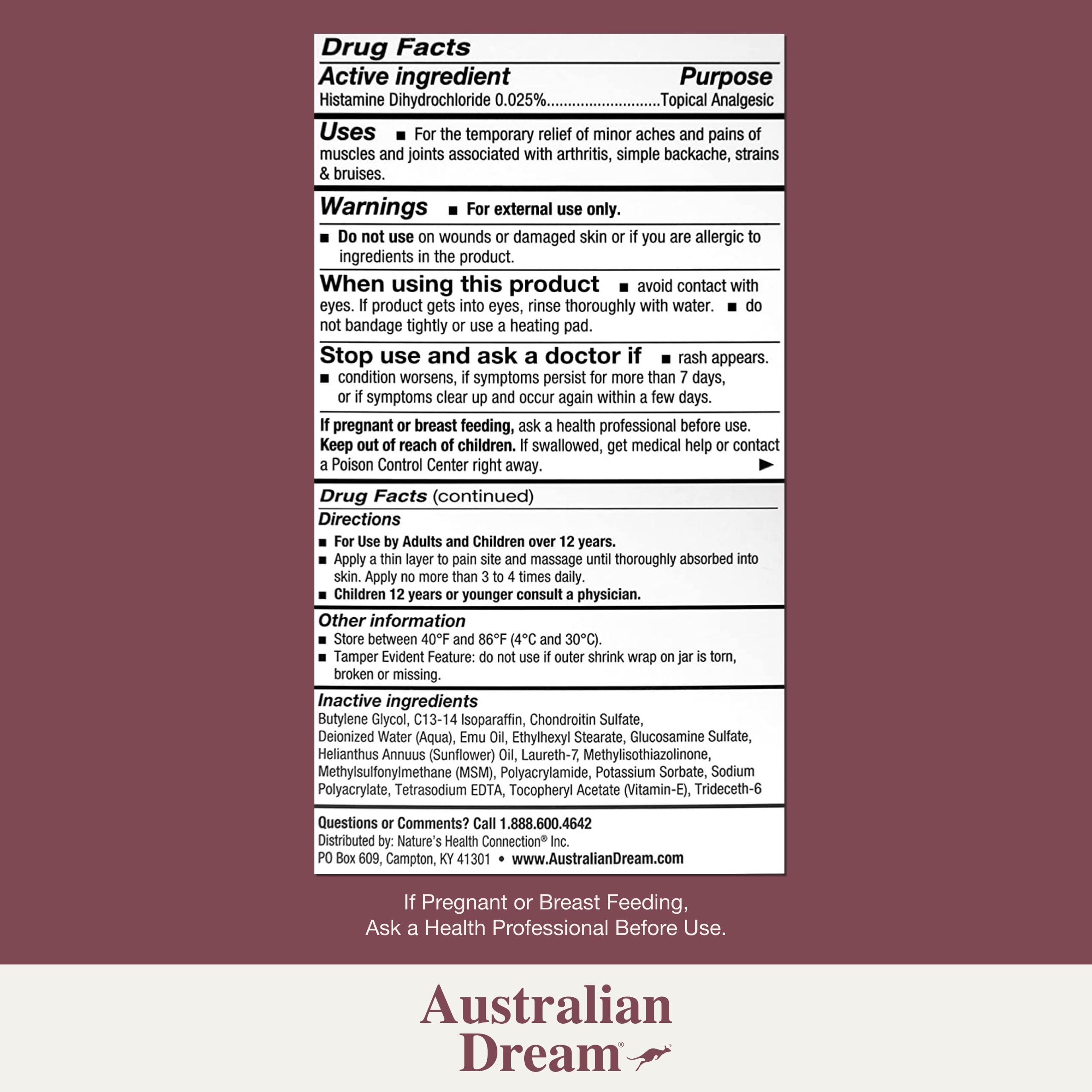 Australian Dream Arthritis Pain Relief Cream - Soothing & Non-Greasy - Powerful Topical Arthritis Pain Relief - Good for Muscle Aches or Joints - 4 oz Jar Australian DreamAu supplements