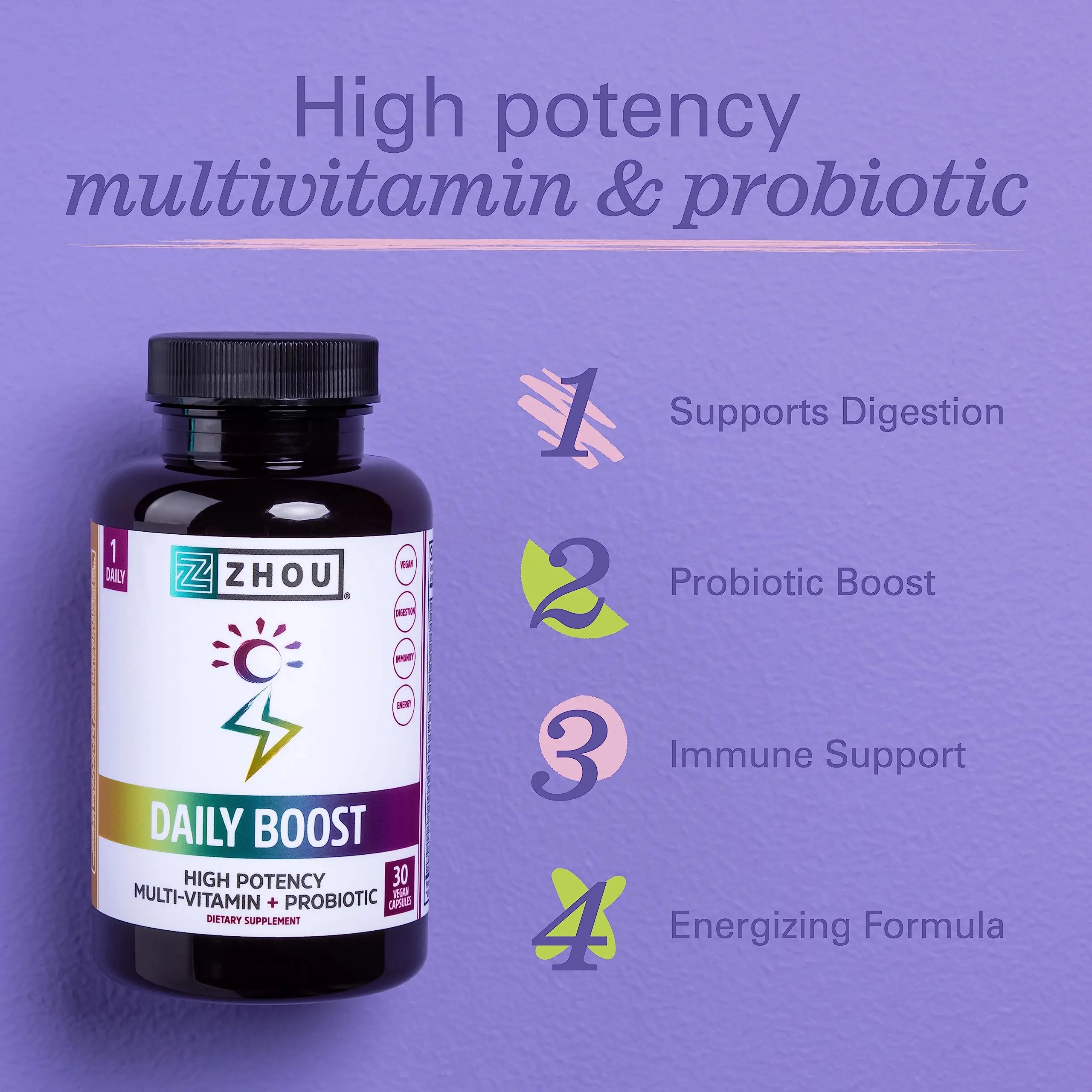 Zhou Daily Boost - Probiotic Multivitamin for Women & Men, Immune Support, Antioxidant & Eye Health Supplement with Vitamin A, Vitamin C ZHOUAu supplements