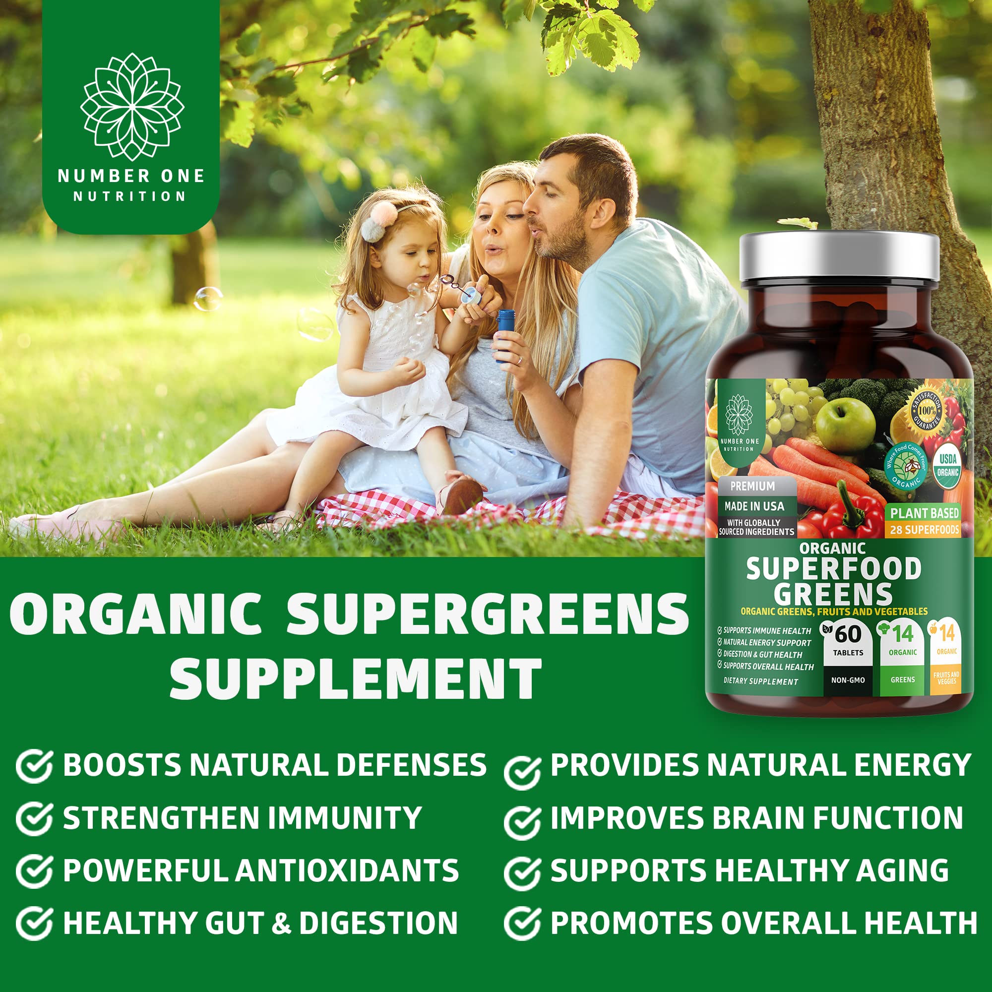 N1N Premium Organic Superfood Greens [28 Powerful Ingredients] Natural Fruit and Veggie Number One NutritionAu supplements