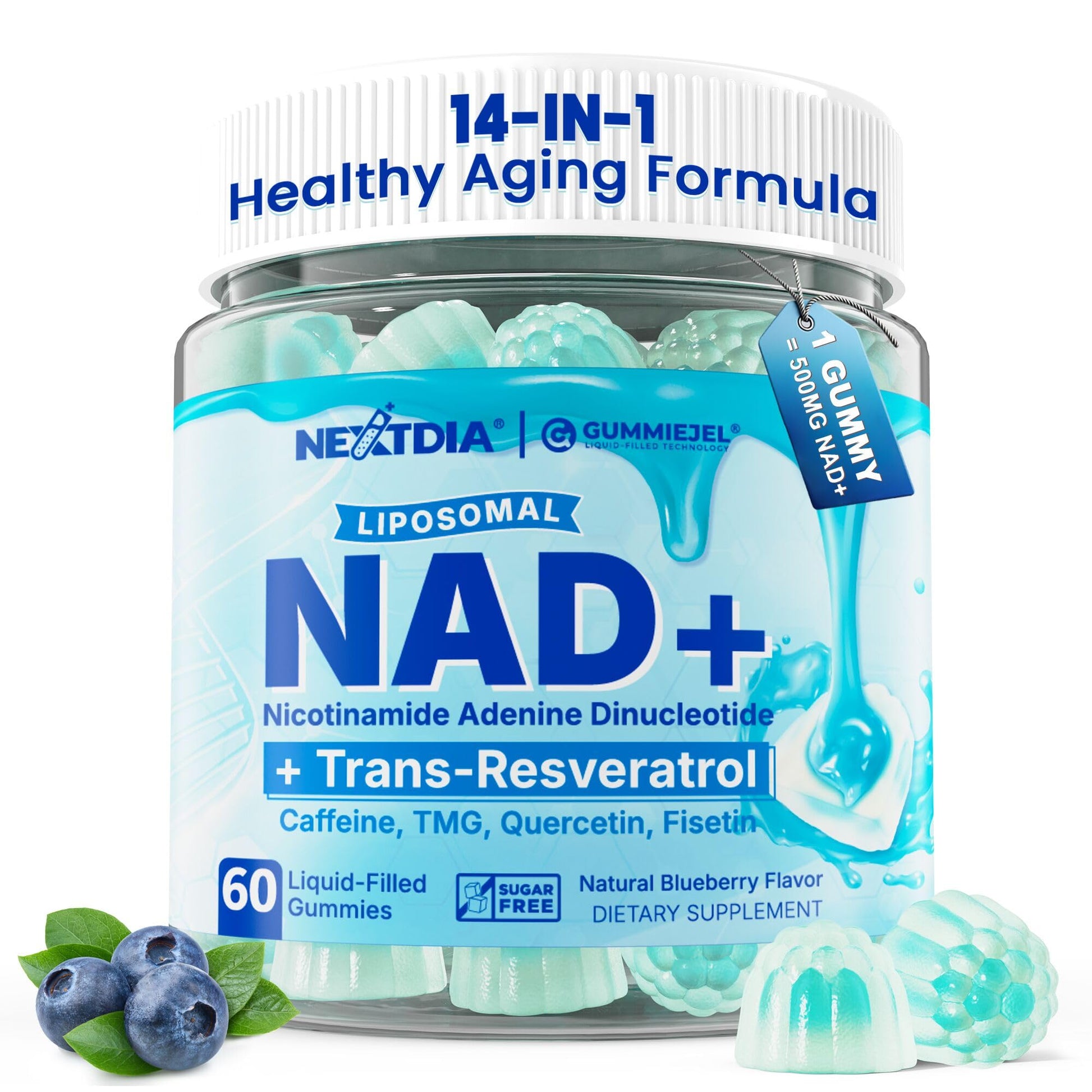 Liposomal Nad+ Supplement for Women, Men - Max Absorption Nad Gummies Plus Resveratrol, Fisetin, Quercetin, TMG, Caffeine, B12 for Aging Defense, Energy & DNA Repair, Skin, Brain, Antioxidant - 60Cts NextdiaAu supplements