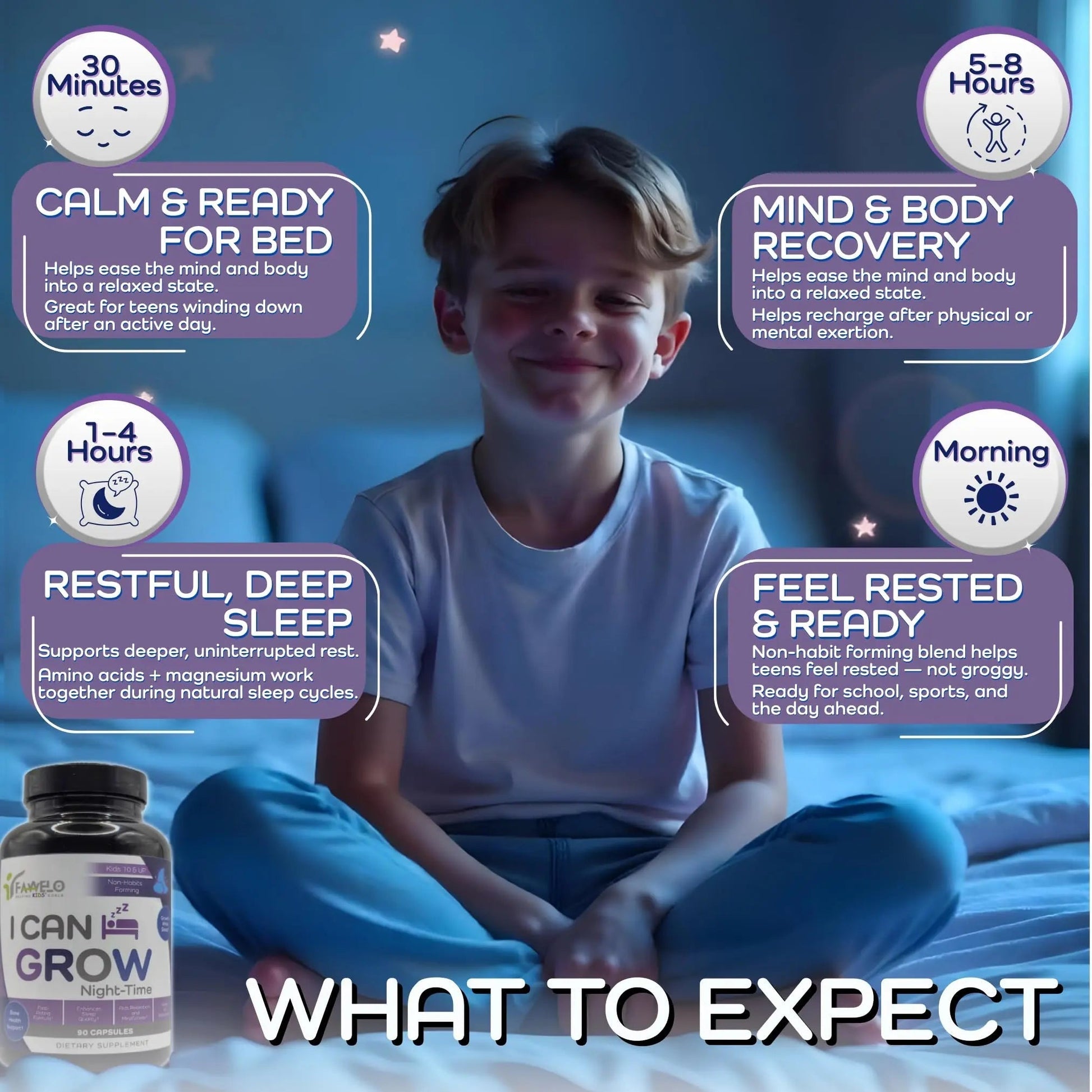 I Can Grow NightTime Kids Vitamins Multivitamin Sleep Aid | Magnesium for Kids with Magnesium Bisglycinate | Natural Calm & Recovery | FaweloAu supplements