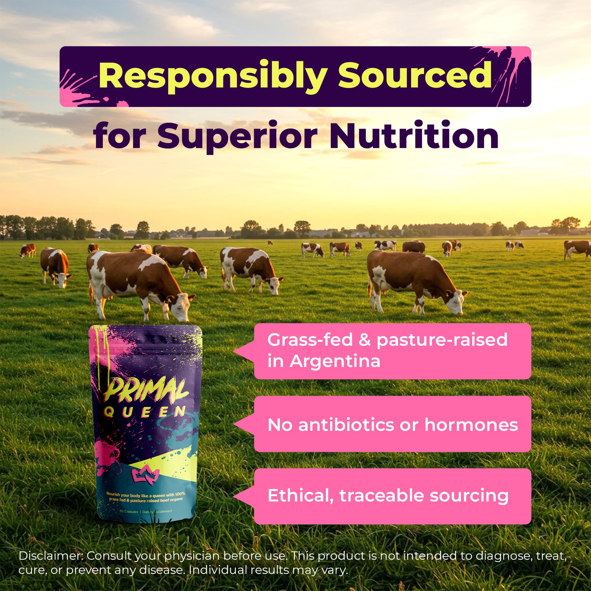 Primal Queen Female-Optimized Beef Organ Superfood Supplement (Beef Liver, Kidney, Heart, & 3 More) - 100% Grass Fed, Pasture Raised - 3rd Party & Clinically Tested Primal QueenAu supplements