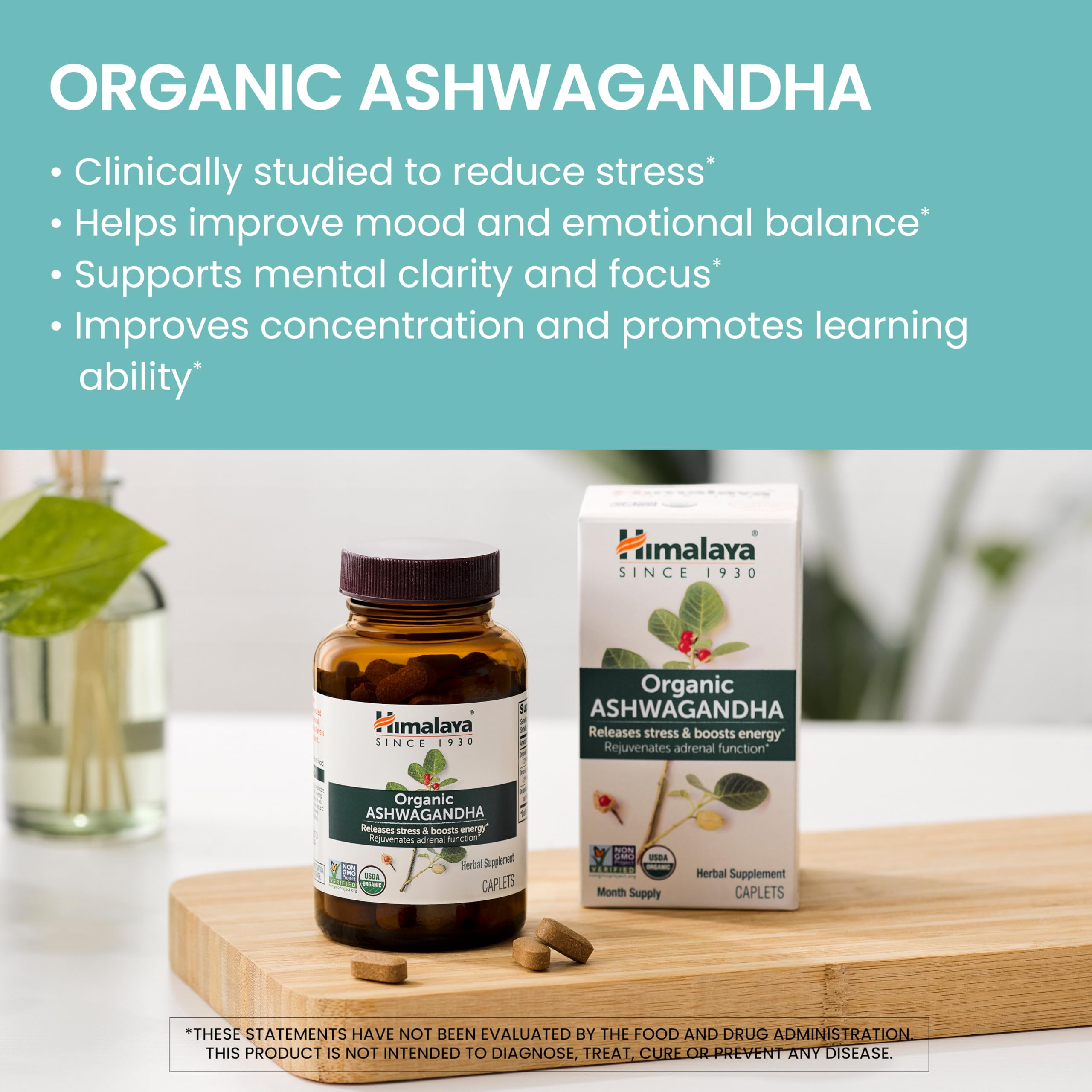 Himalaya Organic Ashwagandha Root - Adrenal Support, Stress Relief, Vegan, Non-GMO - 670 mg, 60 Caplets HimalayaAu supplements